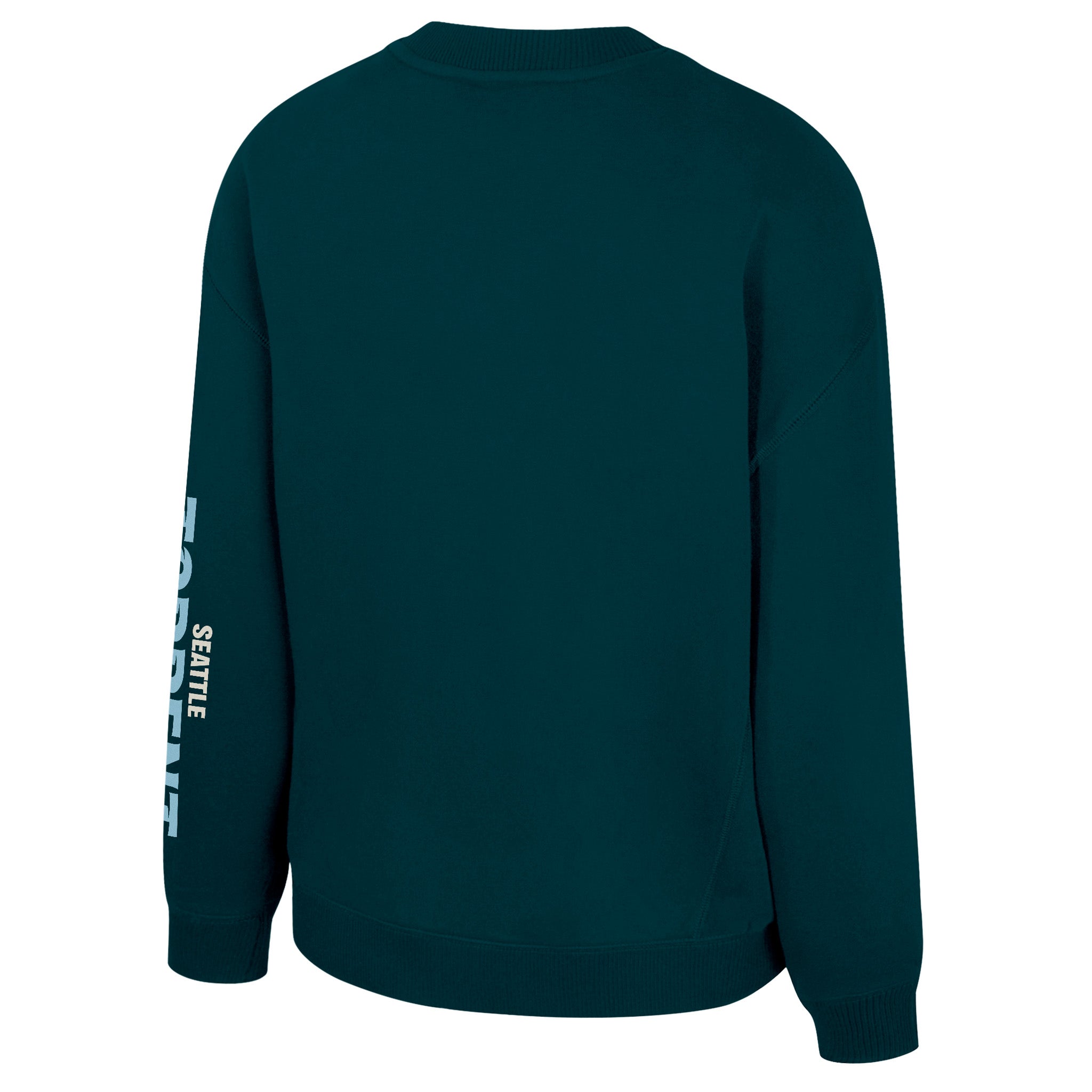 Green sweatshirt with 'Seattle' text on sleeve against a white background