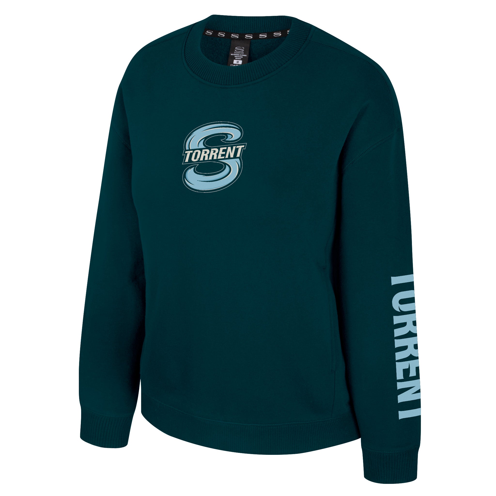Dark green sweatshirt with 'Torrent' logo and text on a white background