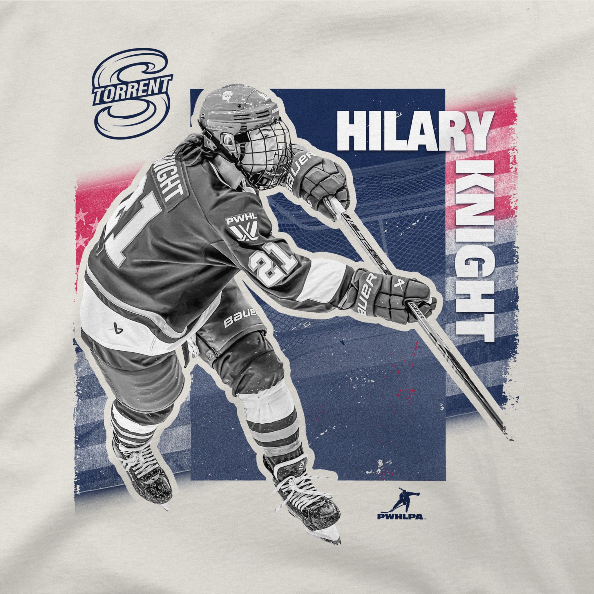 Hockey player graphic with 'Torrent' and 'PWHLPA' logos on a white background