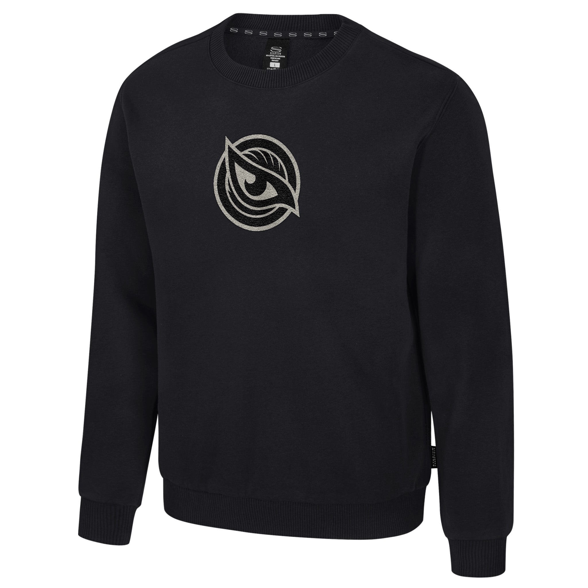 Black sweatshirt with a logo on a white background