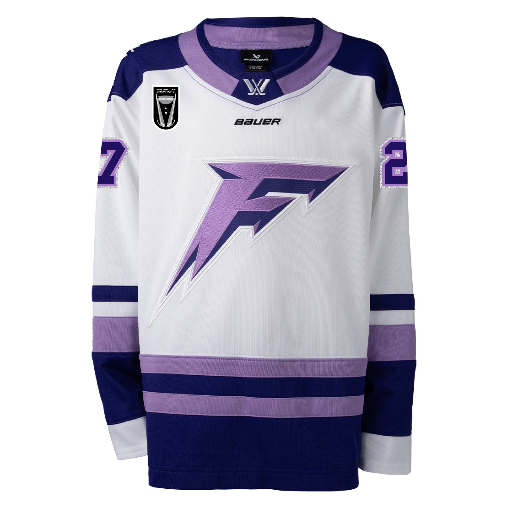 Adult Minnesota Frost Taylor Heise 2025 Champions Bauer Replica Away Jersey in white front