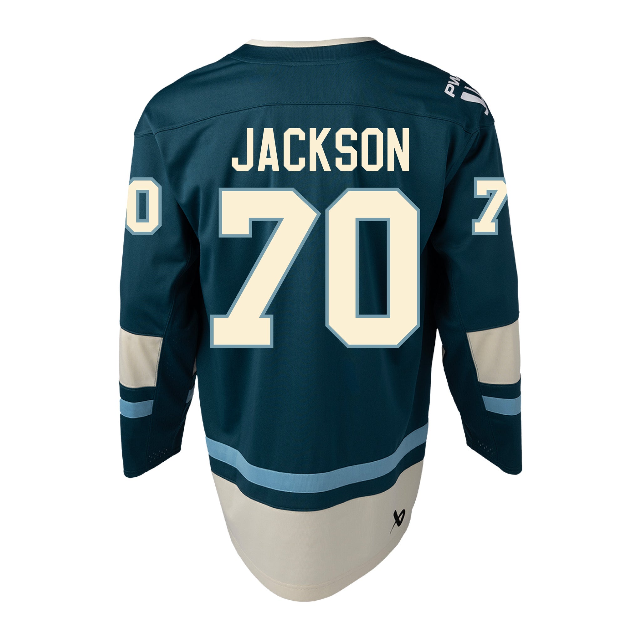 Blue hockey jersey with 'Jackson' and number '70' on a white background