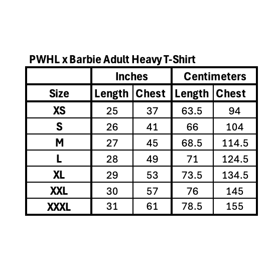 PWHL x Barbie by Peace Collective Adult Heavy T-Shirt - T-Shirt in XS