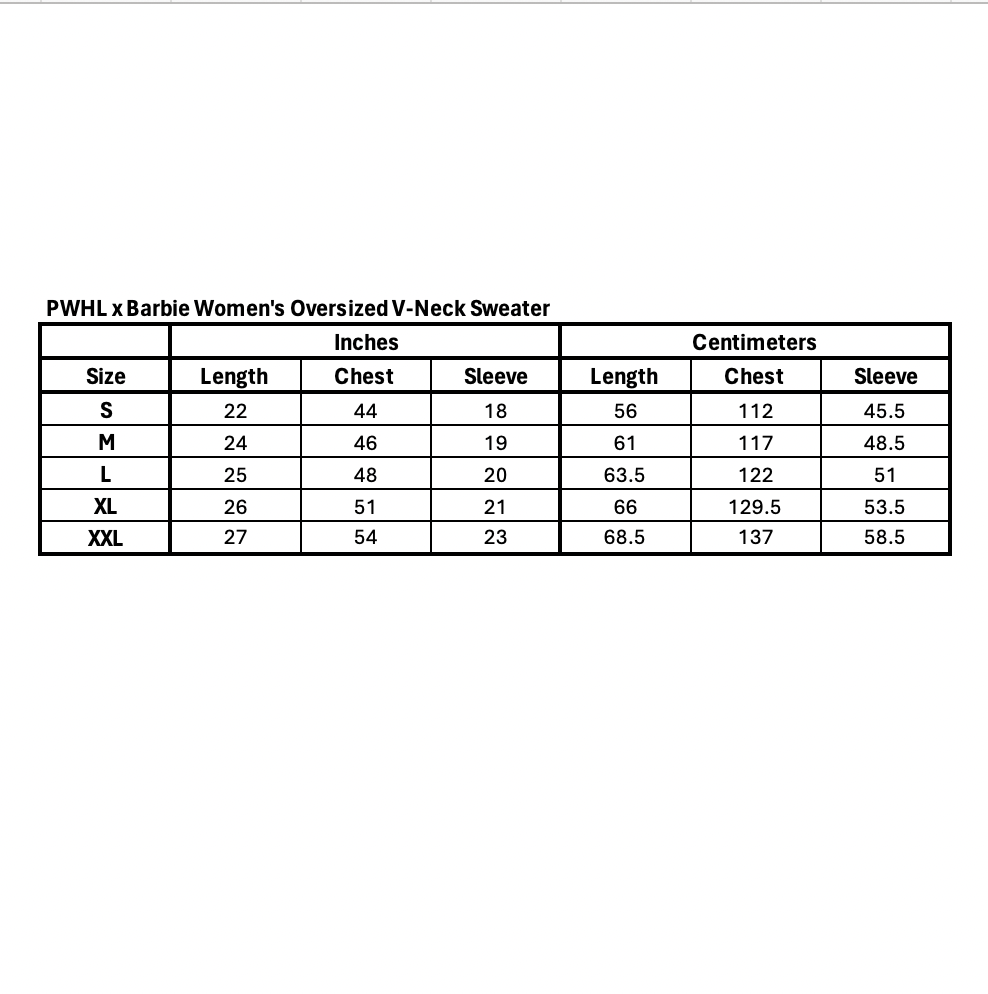 PWHL x Barbie by Peace Collective Women's Oversized V - Neck Sweater - Sweater in S