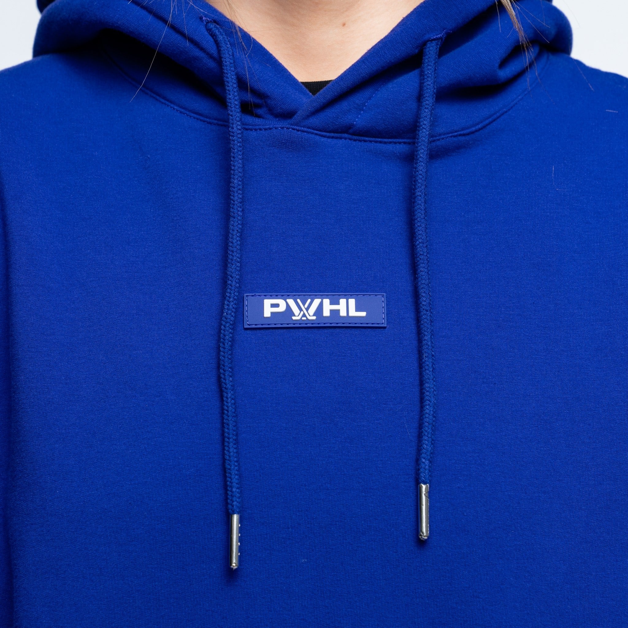 Purple hoodie with a logo on the chest against a white background