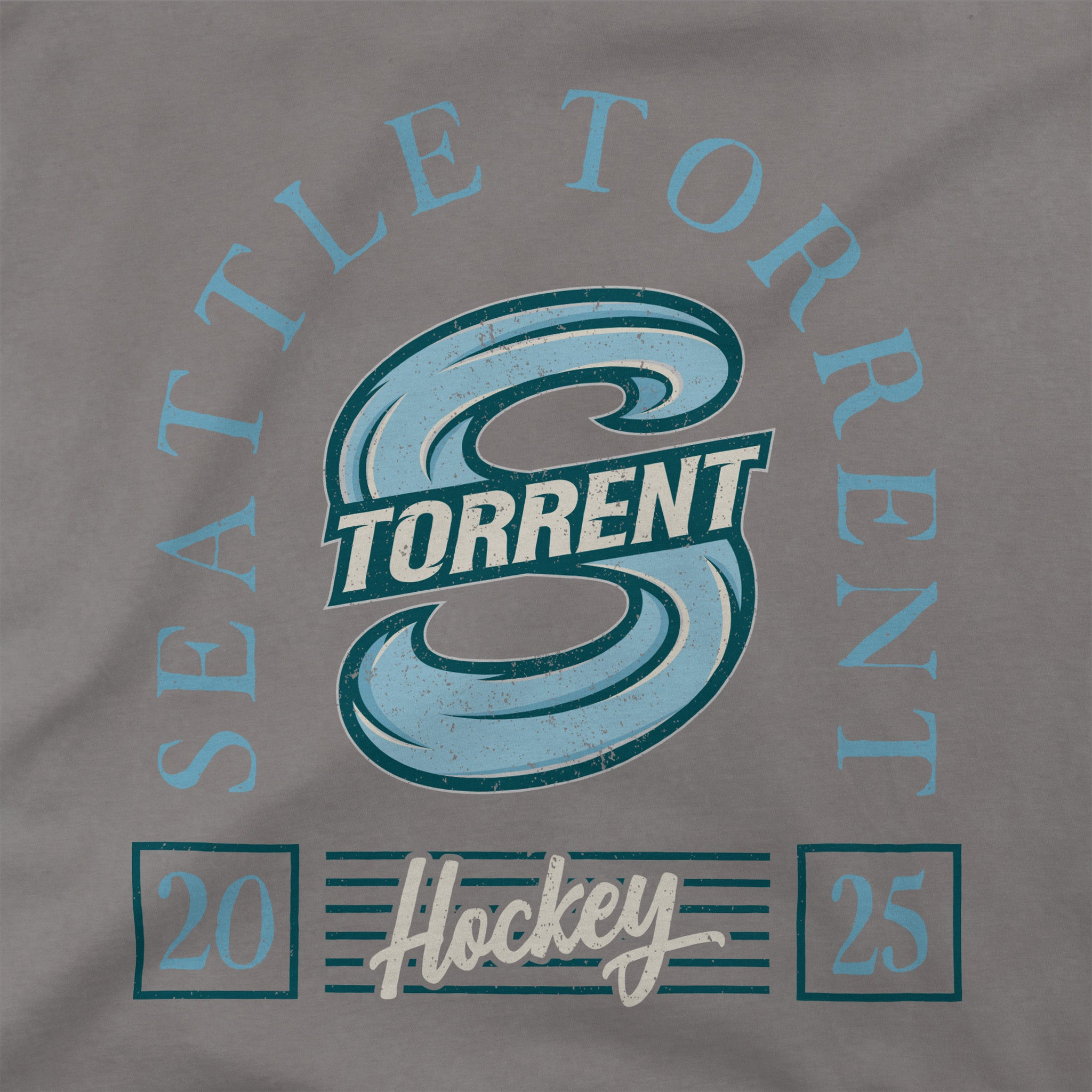 Close up of the graphic on the back of the Adult Seattle Torrent Stadium Essentials Laylow Vintage T-Shirt