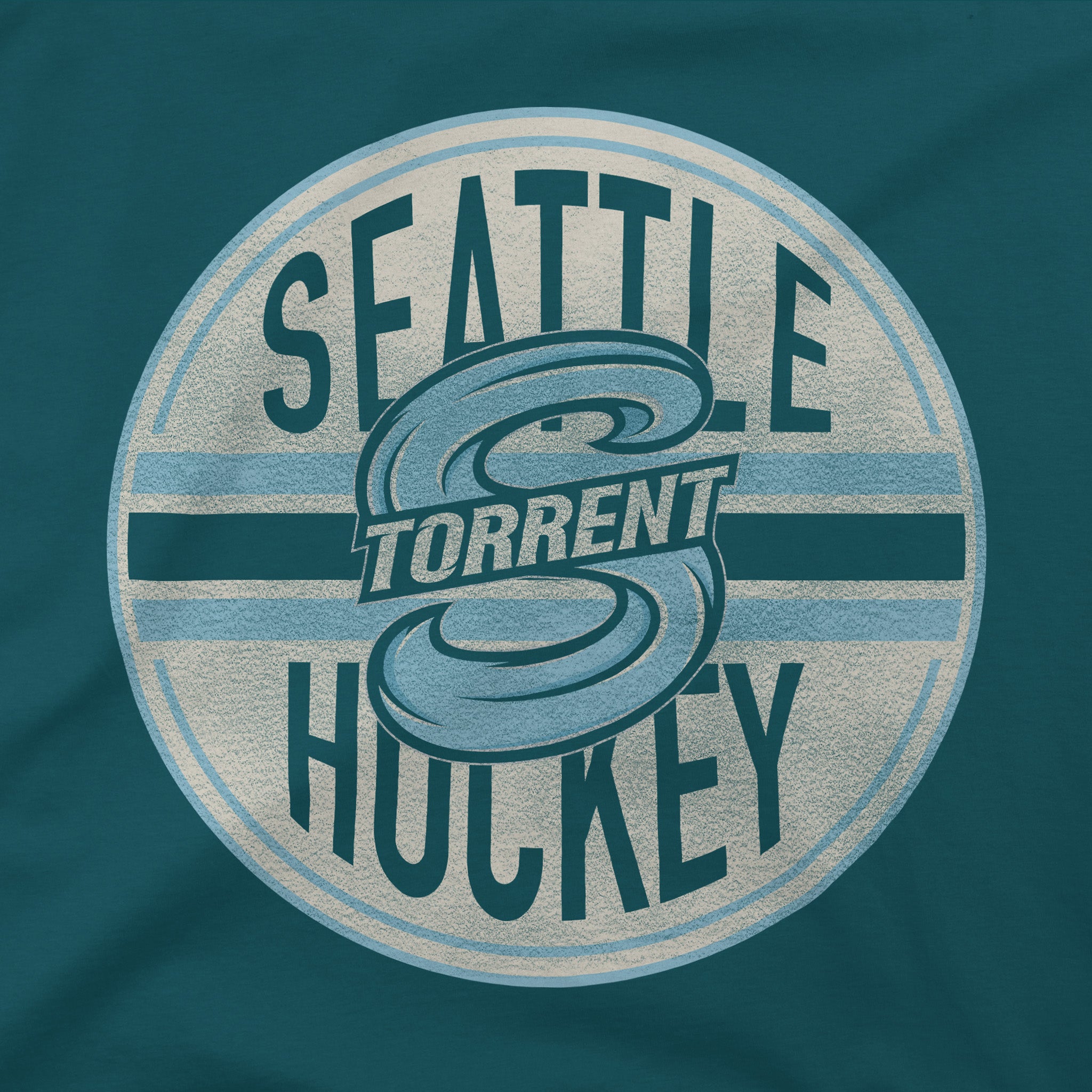Close up of the Seattle Torrent logo on the green Adult Seattle Torrent Stadium Essentials Seal T-Shirt