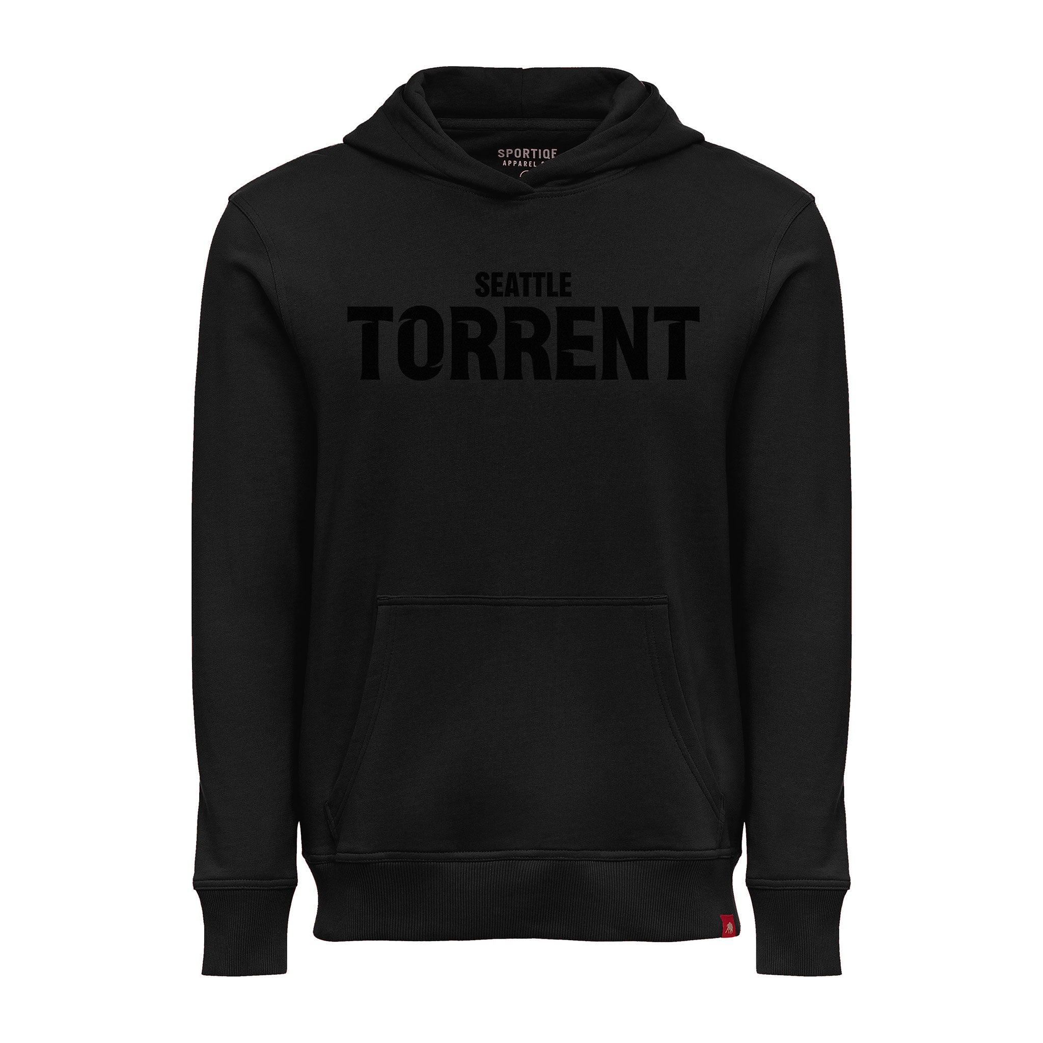 Adult Seattle Torrent Sportiqe Puff Ink Logo Drake Hoodie in black with black "Seattle Torrent" text