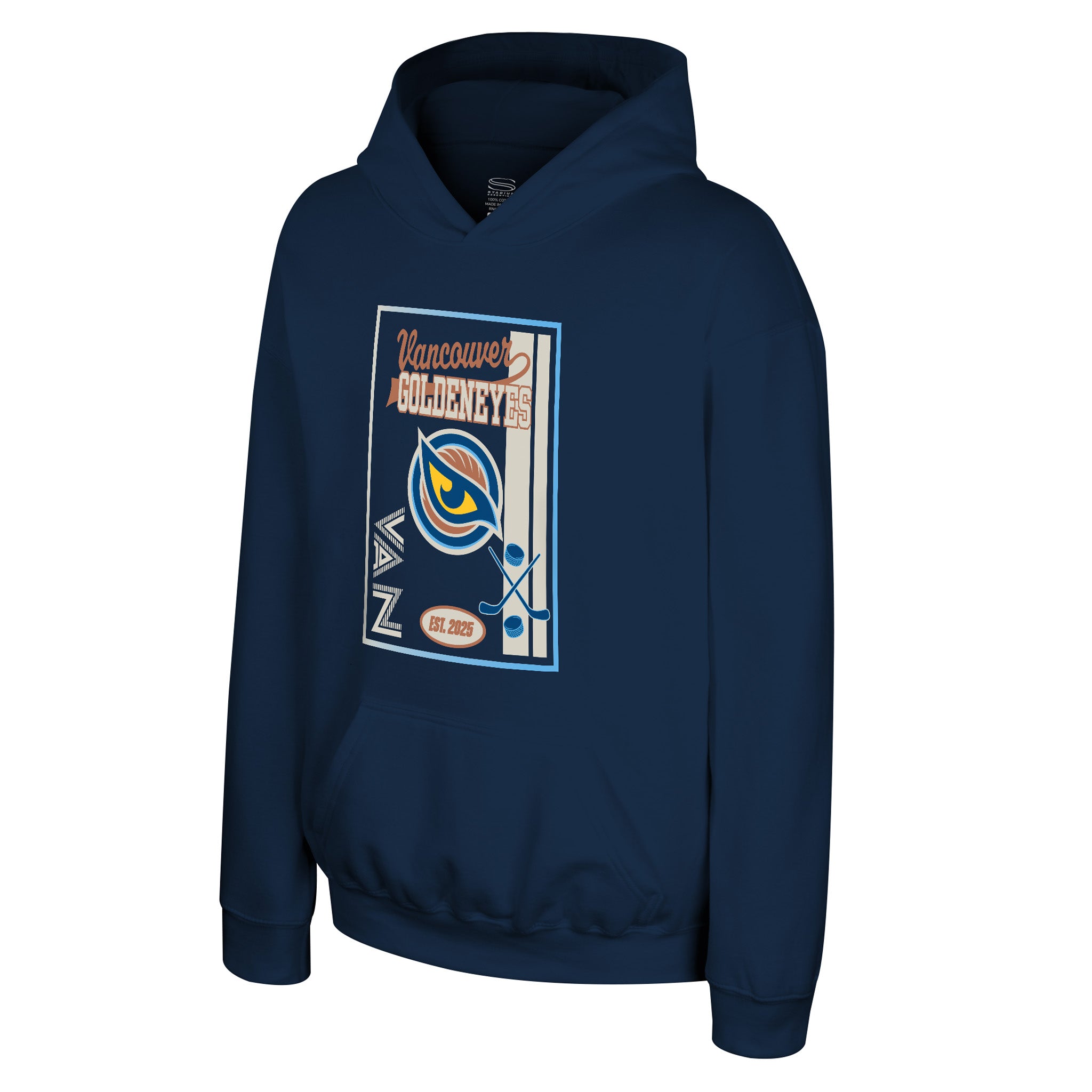 Front of the navy Youth Vancouver Goldeneyes Stadium Essentials Jumbo Hoodie
