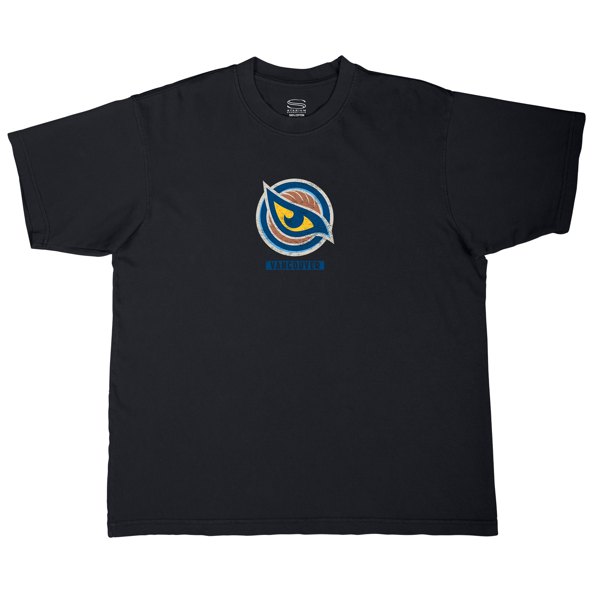 Front of the black Adult Vancouver Goldeneyes Stadium Essentials Big Shot Urban T-Shirt