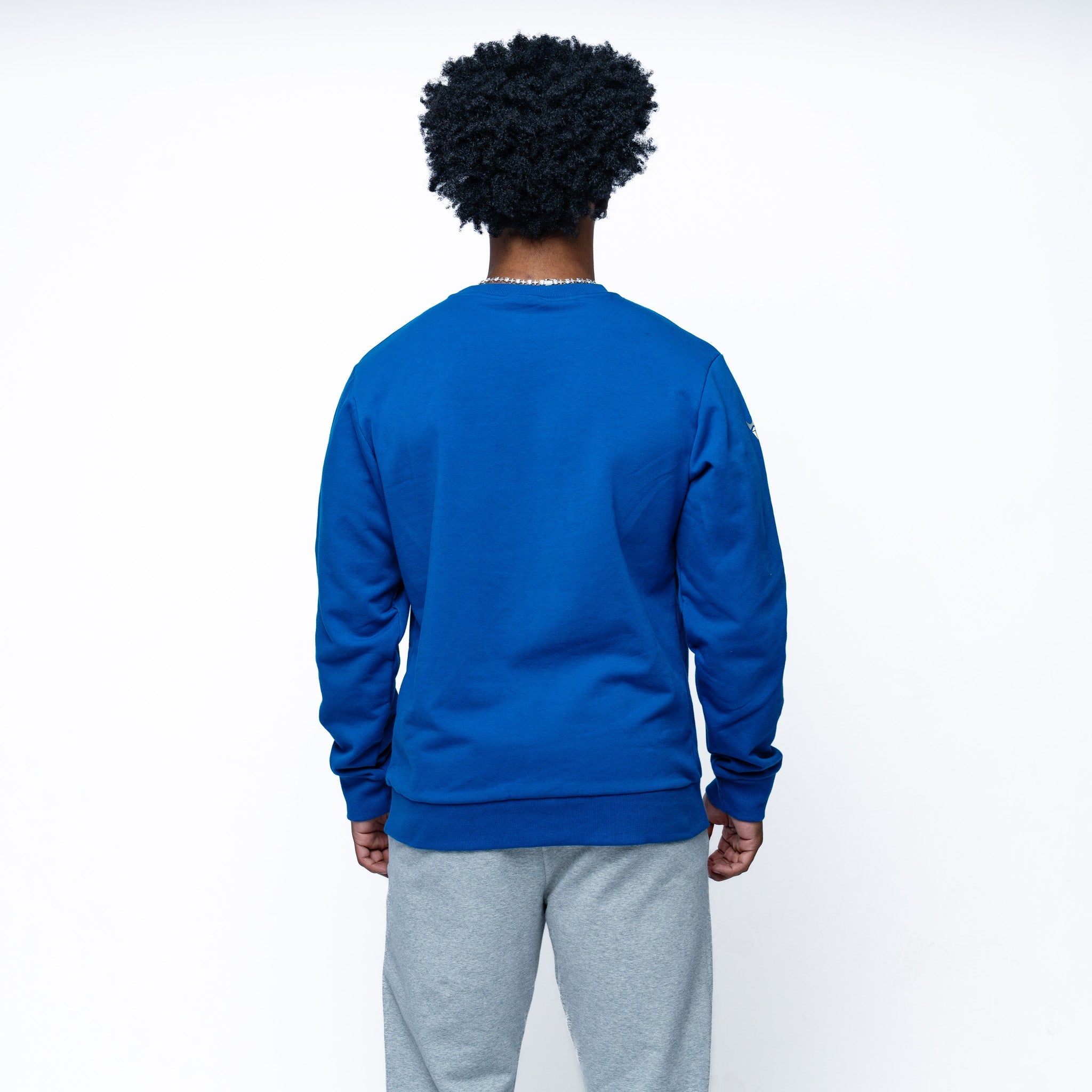 Man wearing blue Adult Vancouver Goldeneyes Royalty Everyday Cloud Crew back angle