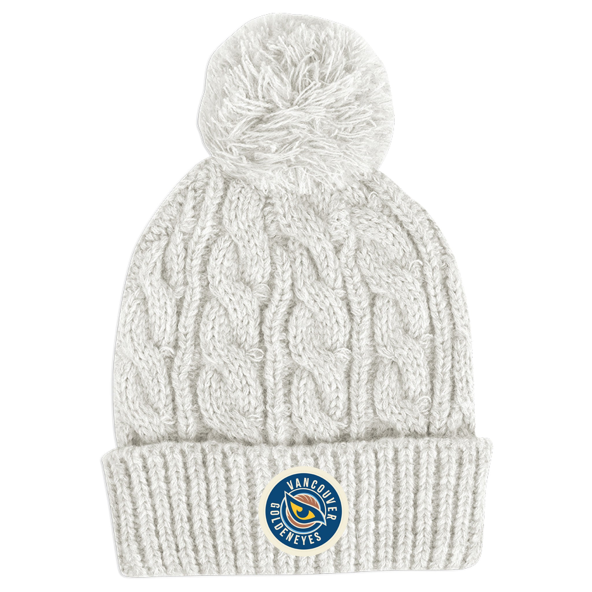 White Adult Vancouver Goldeneyes Ahead Kierra Pom Beanie with Vancouver Goldeneyes Logo