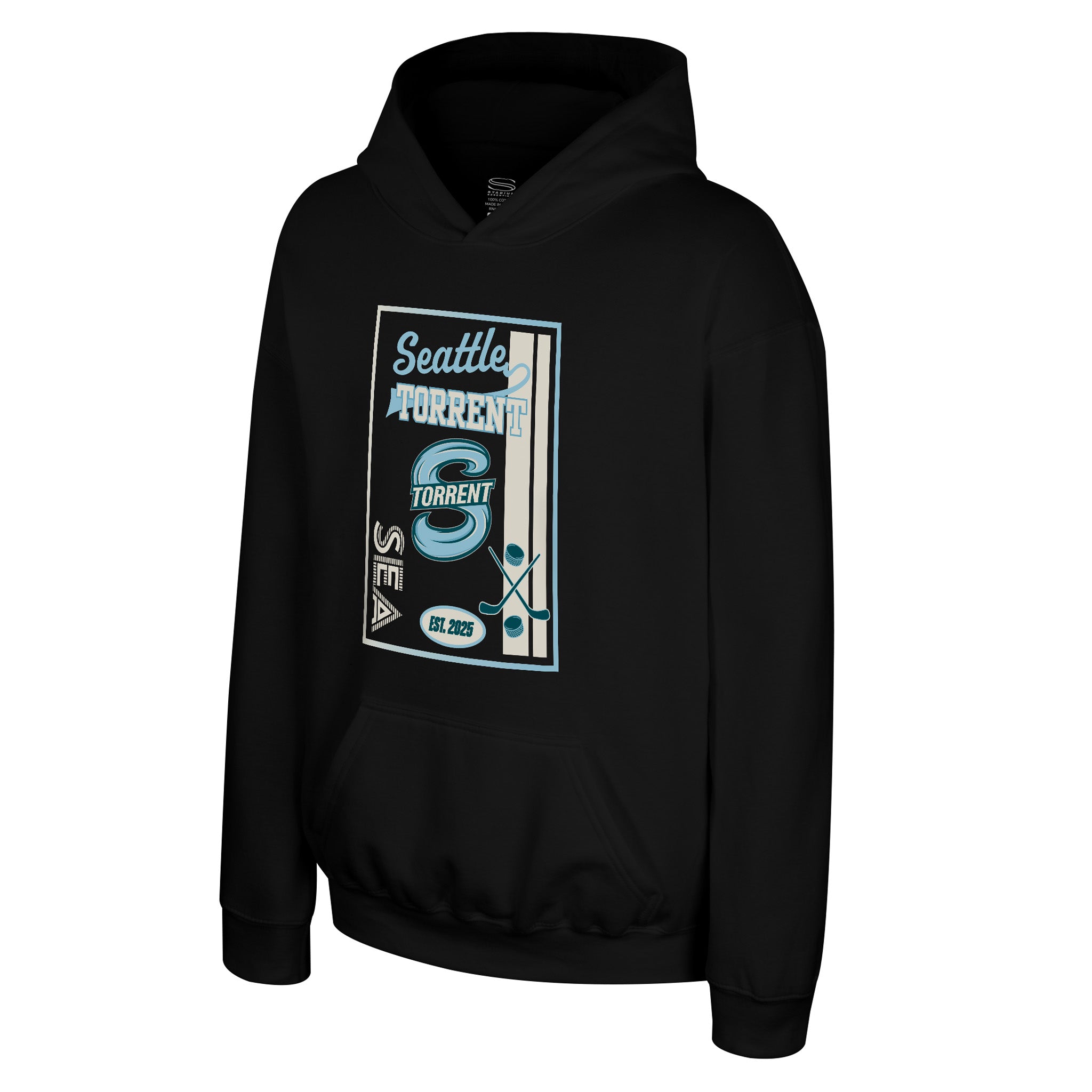 Front of the black Youth Seattle Torrent Stadium Essentials Jumbo Hoodie