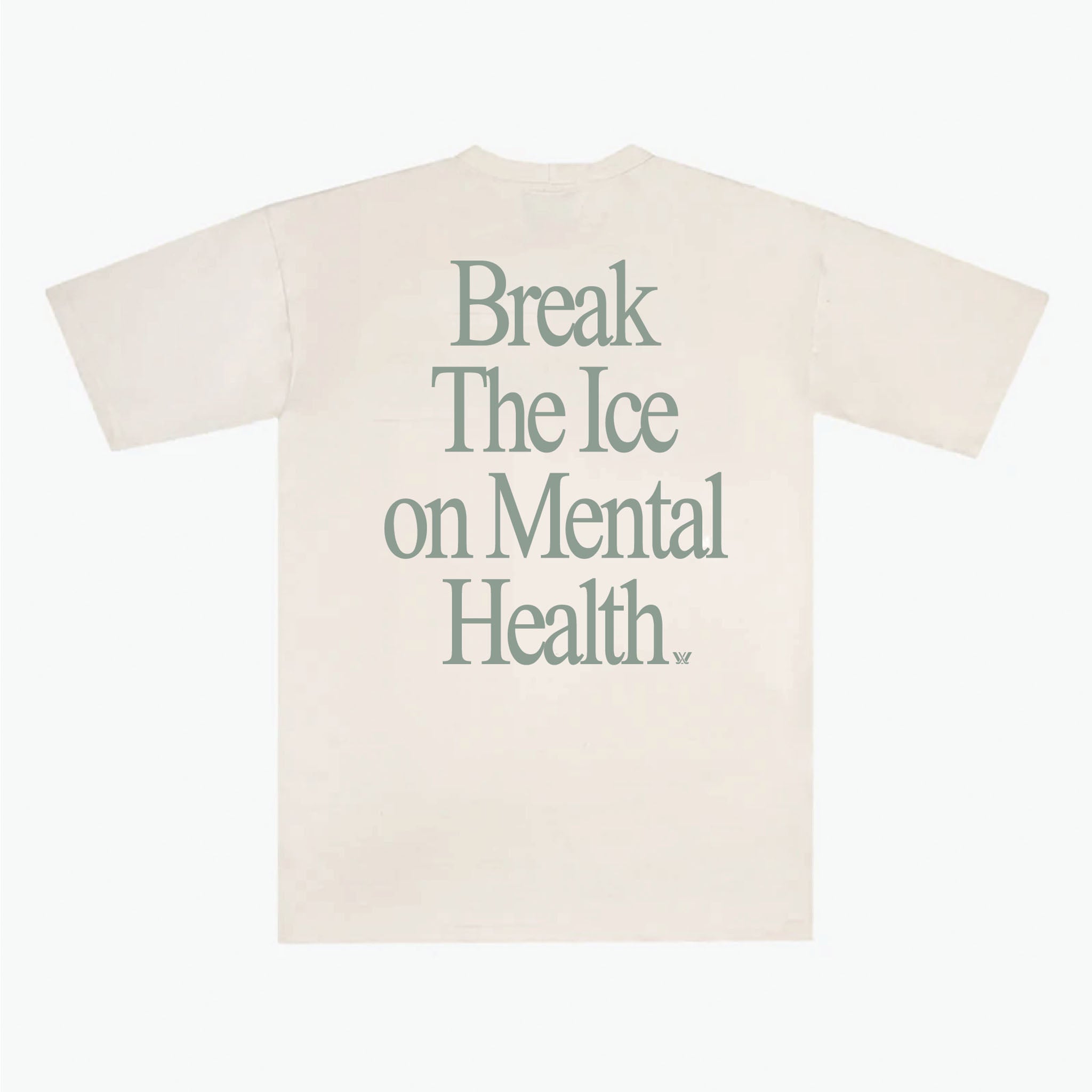 Beige t-shirt with 'Break The Ice on Mental Health' text on a white background