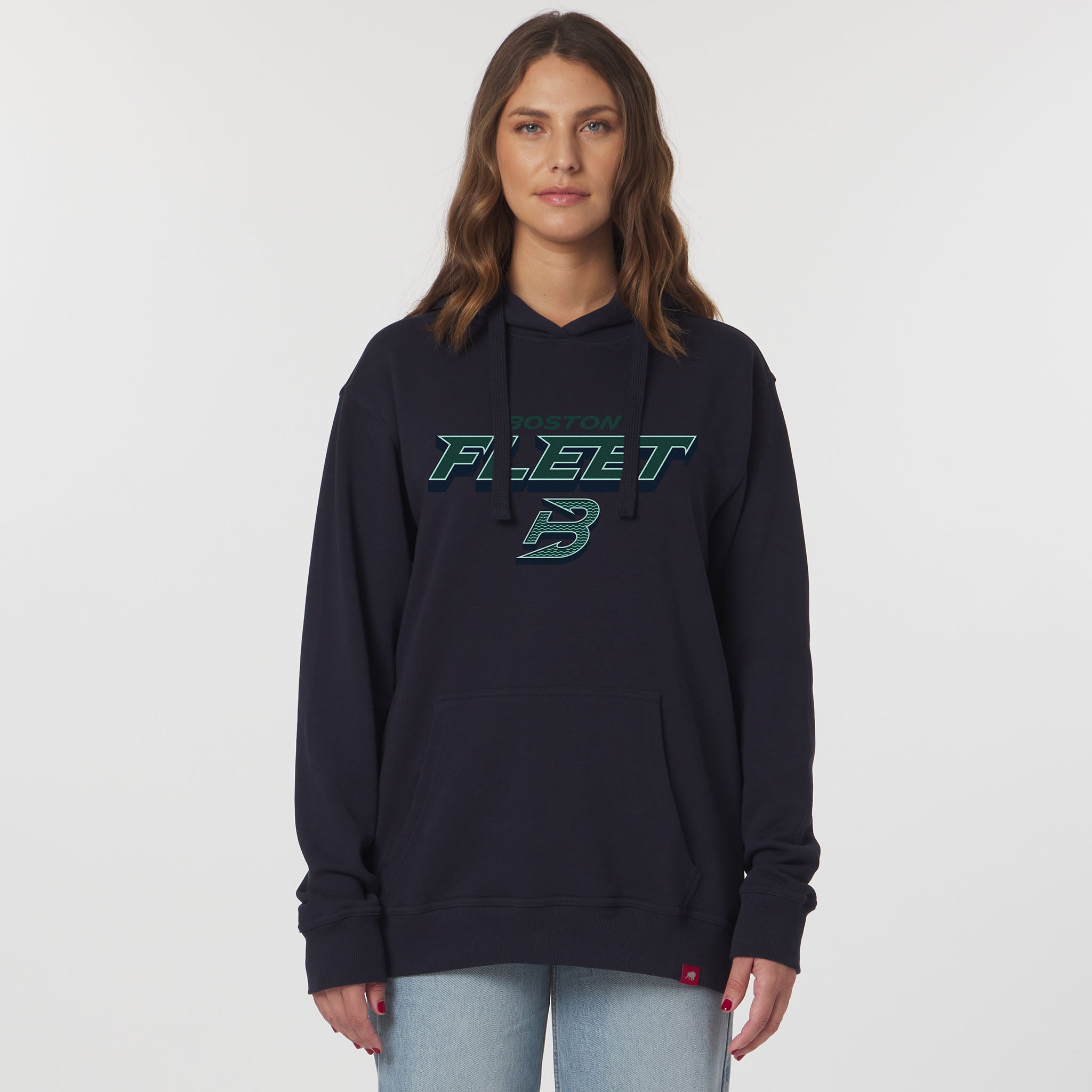 Adult Boston Fleet Sportiqe Velvet Logo Blake Hoodie on model