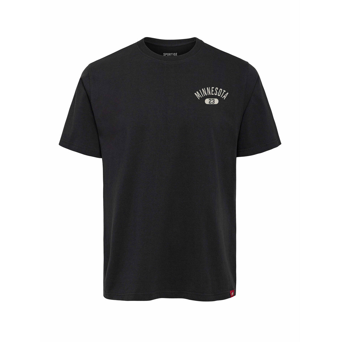 Front of a coal-color short sleeve shirt. On the left chest, 'MINNESOTA' in white arched writing with '23' in a white oval below it. 