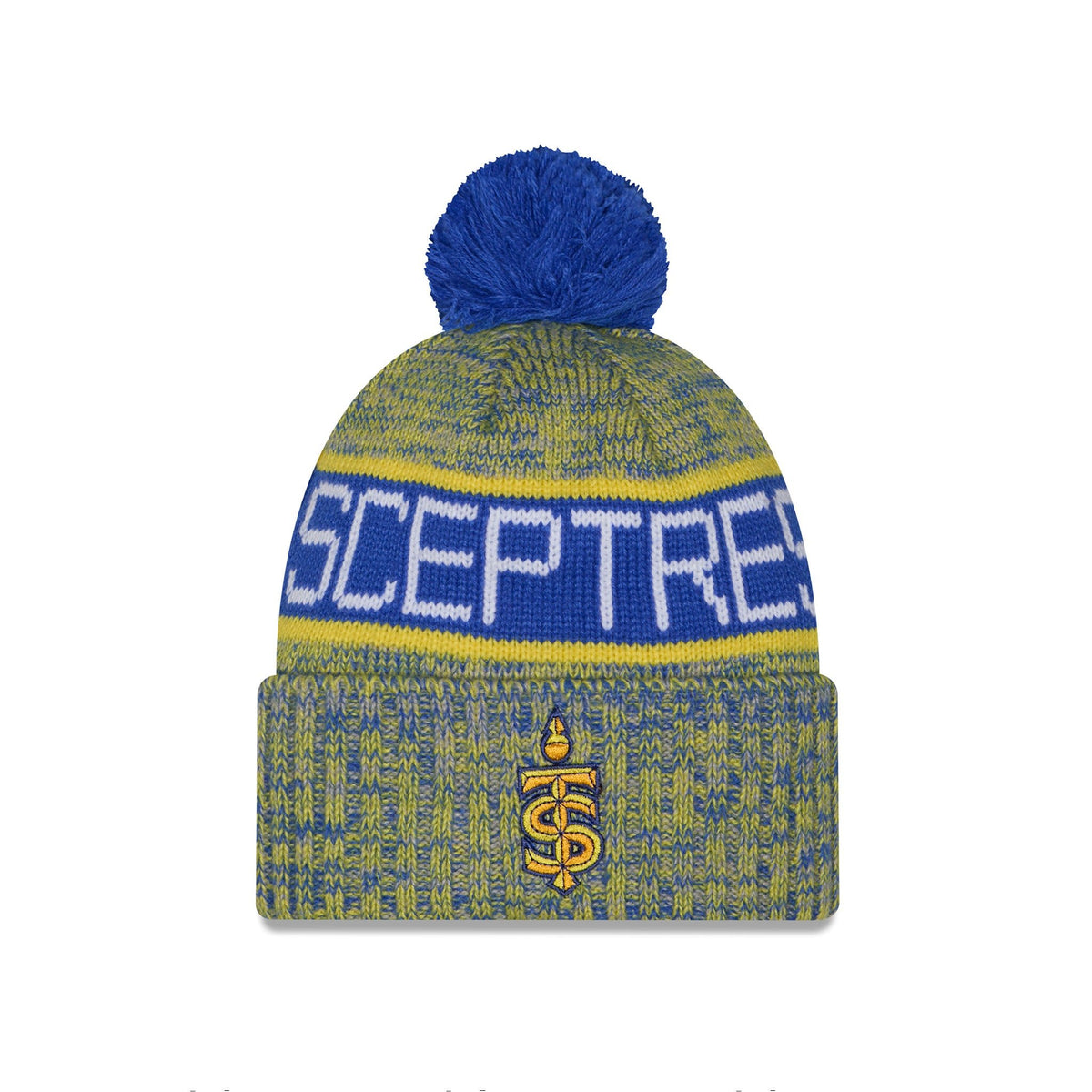 Adult Toronto Sceptres New Era Knit Tri Color Pom Beanie Front view