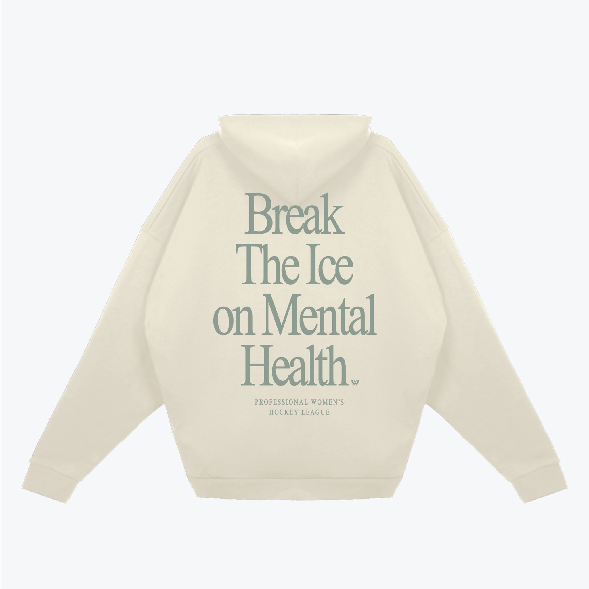Beige sweatshirt with text 'Break The Ice on Mental Health' on a white background
