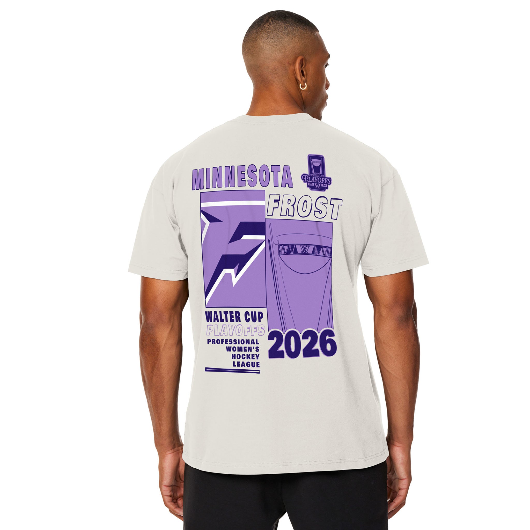 Person wearing a t-shirt with 'Minnesota Frost' and 'Walter Cup' text on the back.
