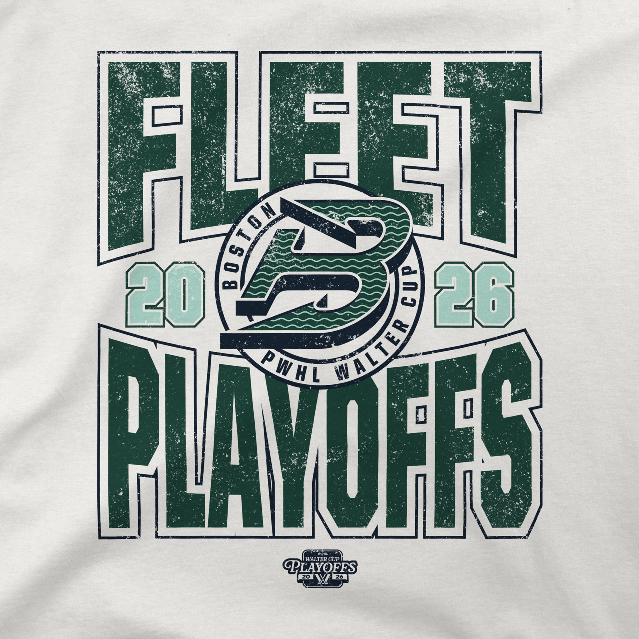 T-shirt with 'Fleet Playoffs' text and logo on a white background
