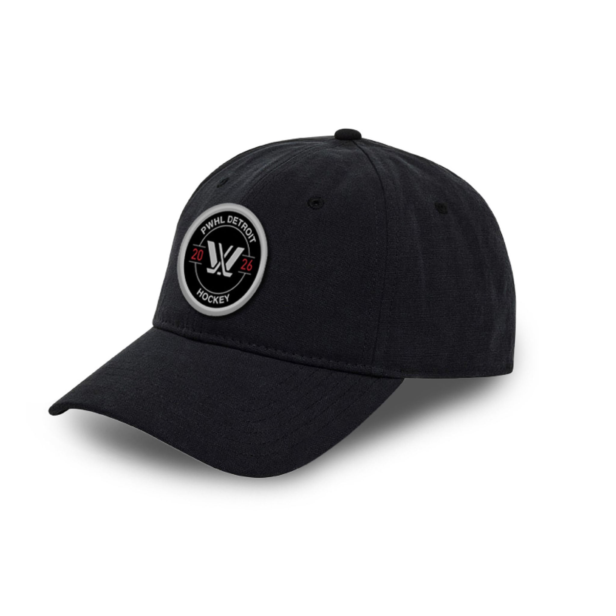 Black cap with a logo on a white background