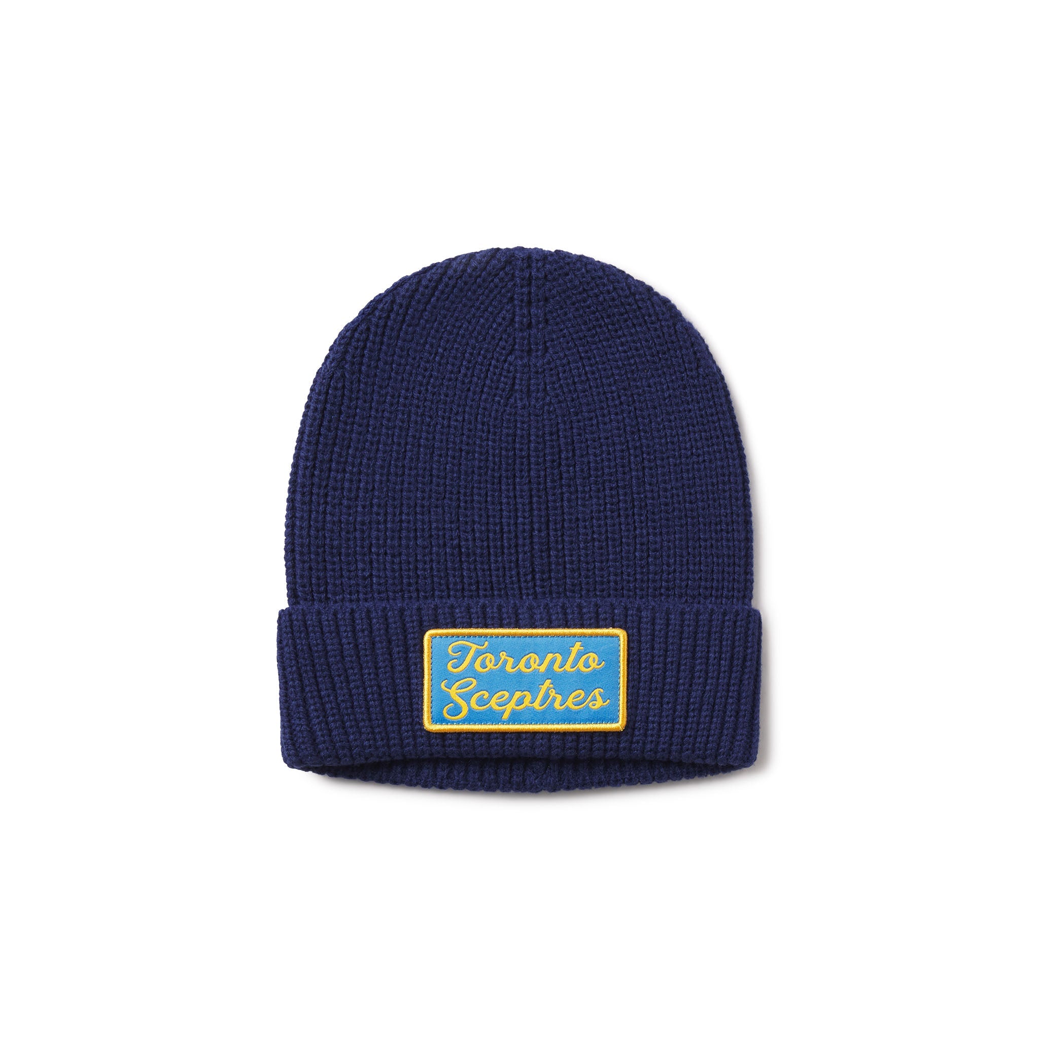Navy blue beanie with 'Toronto Sceptres' patch on a white background