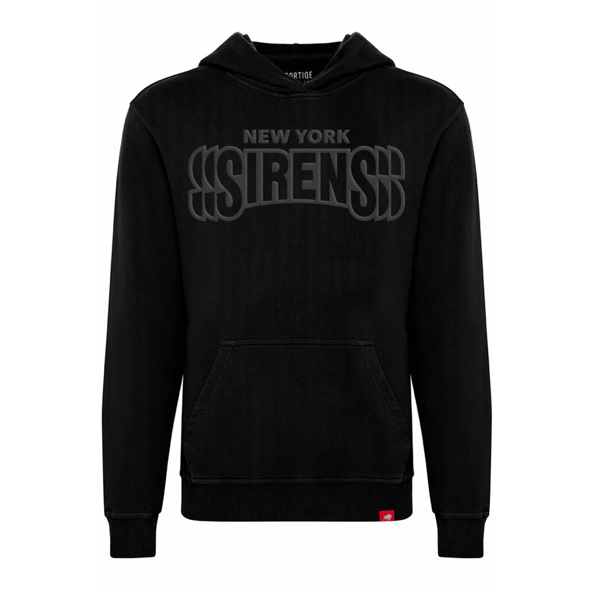 Black hoodie with 'New York Strengh' text on a white background