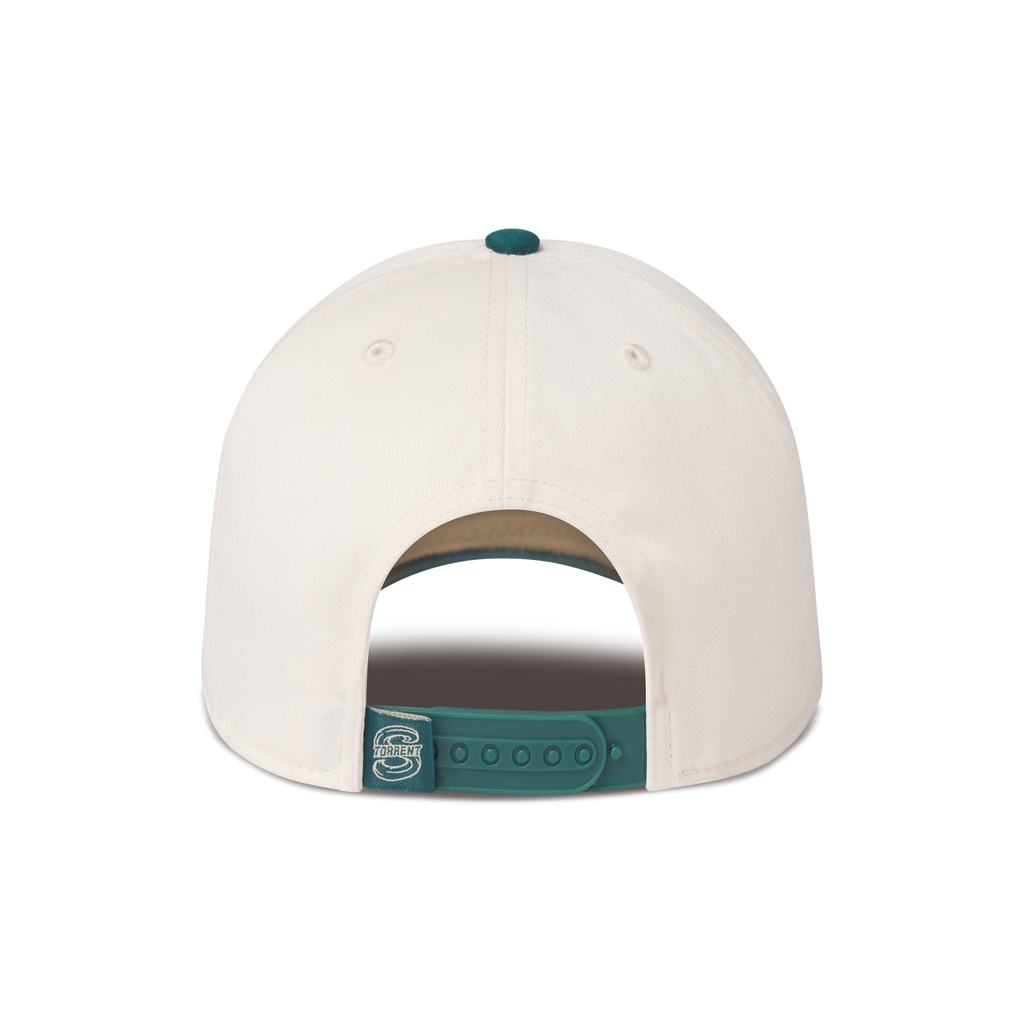 White cap with green accents on a white background