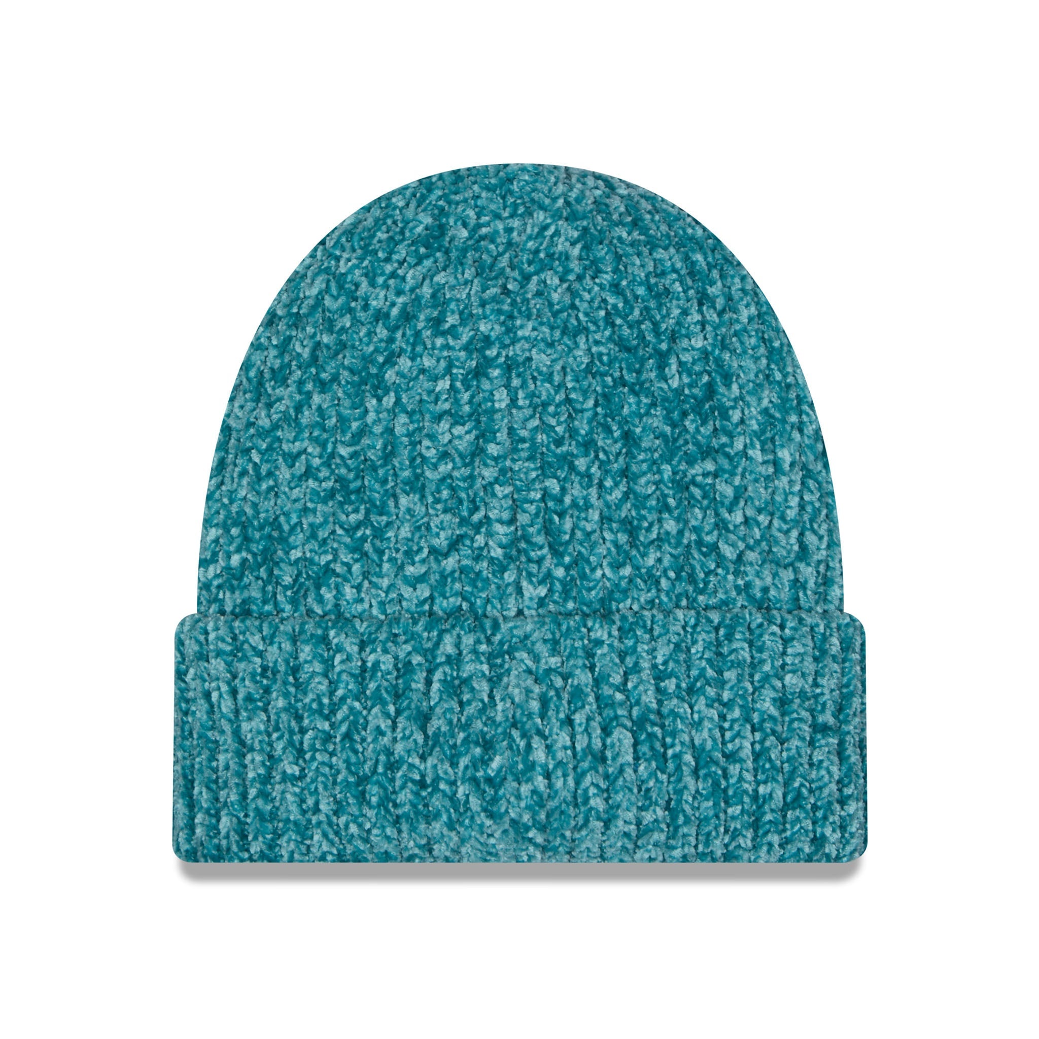 A teal blue marled knit beanie hat with a folded cuff, shown against a plain white background.