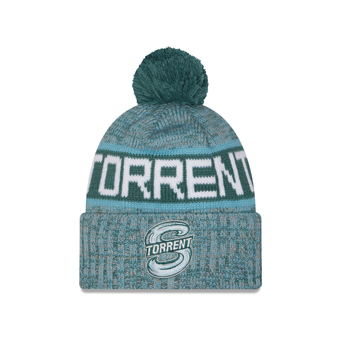 Adult Seattle Torrent New Era Knit Tri Color Pom Beanie front