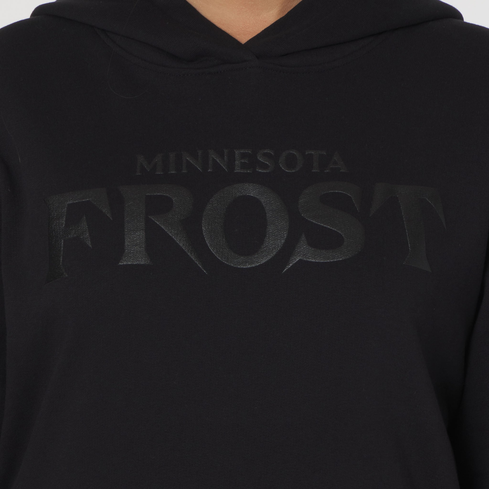 Black hoodie with 'MINNESOTA FROST' text on a white background