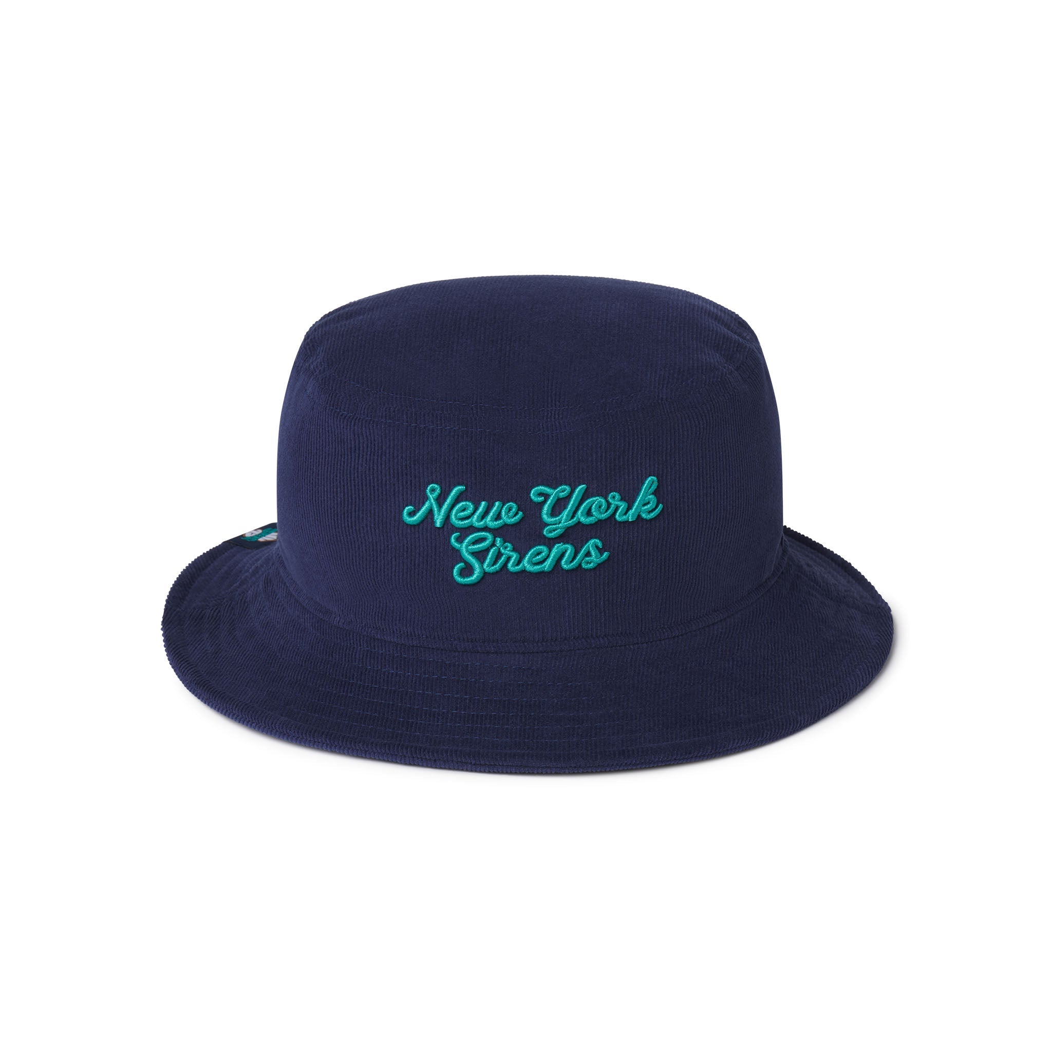 Navy bucket hat with 'New York Strens' text on a white background