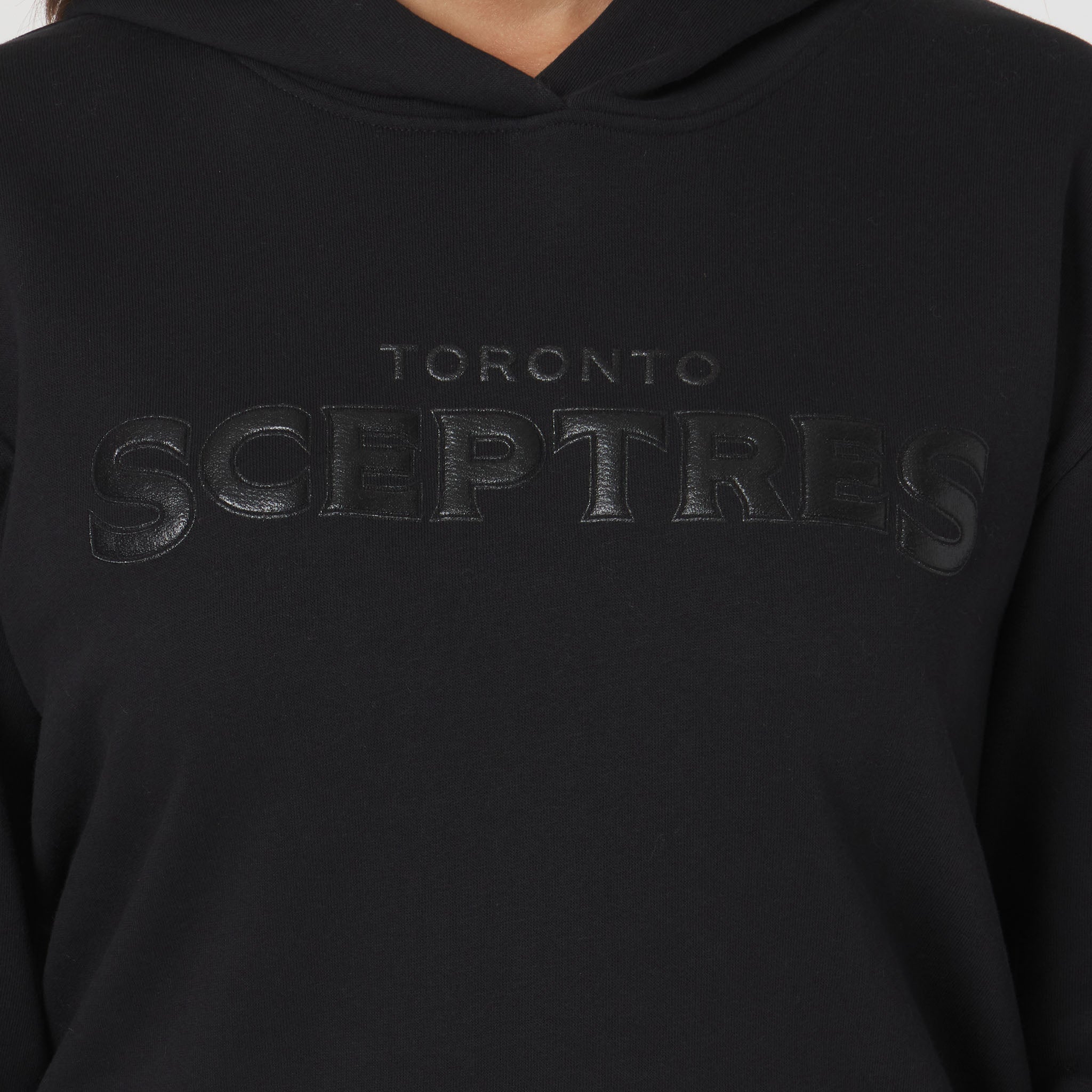 Black hoodie with 'Toronto Sceptres' text on a plain background