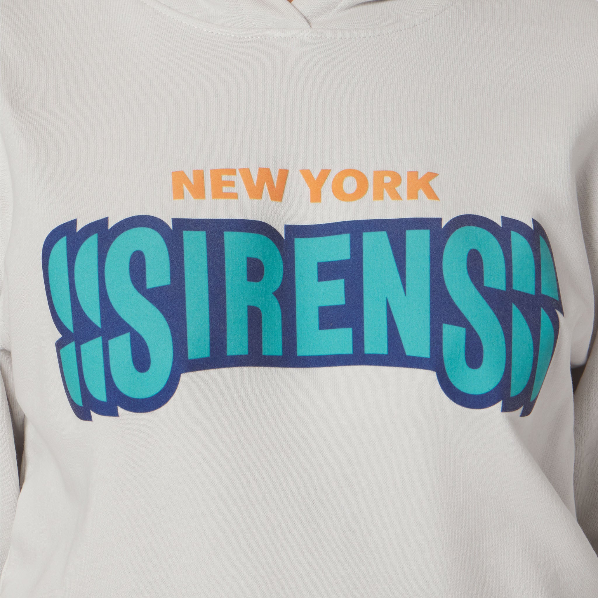 Hoodie with 'New York Siren' text on a plain background