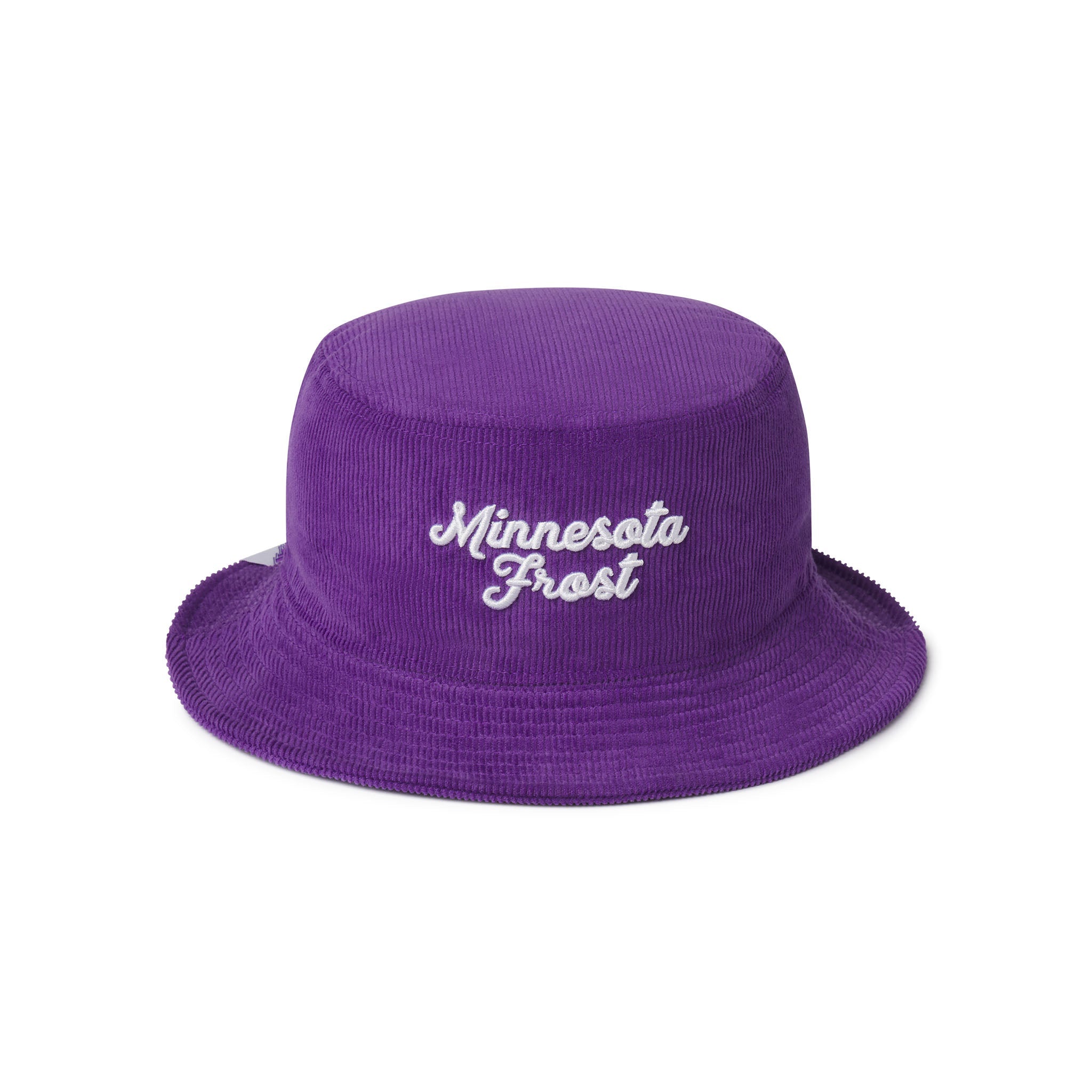 Purple bucket hat with 'Minnesota Frost' text on a white background