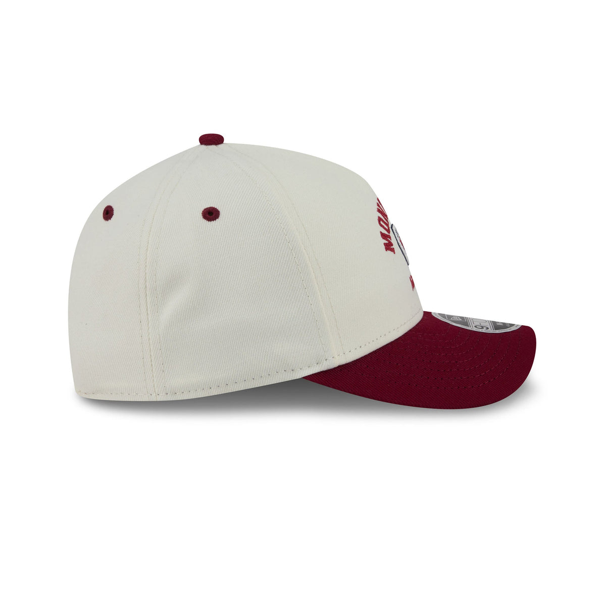 Baseball cap with white front and red back on a white background