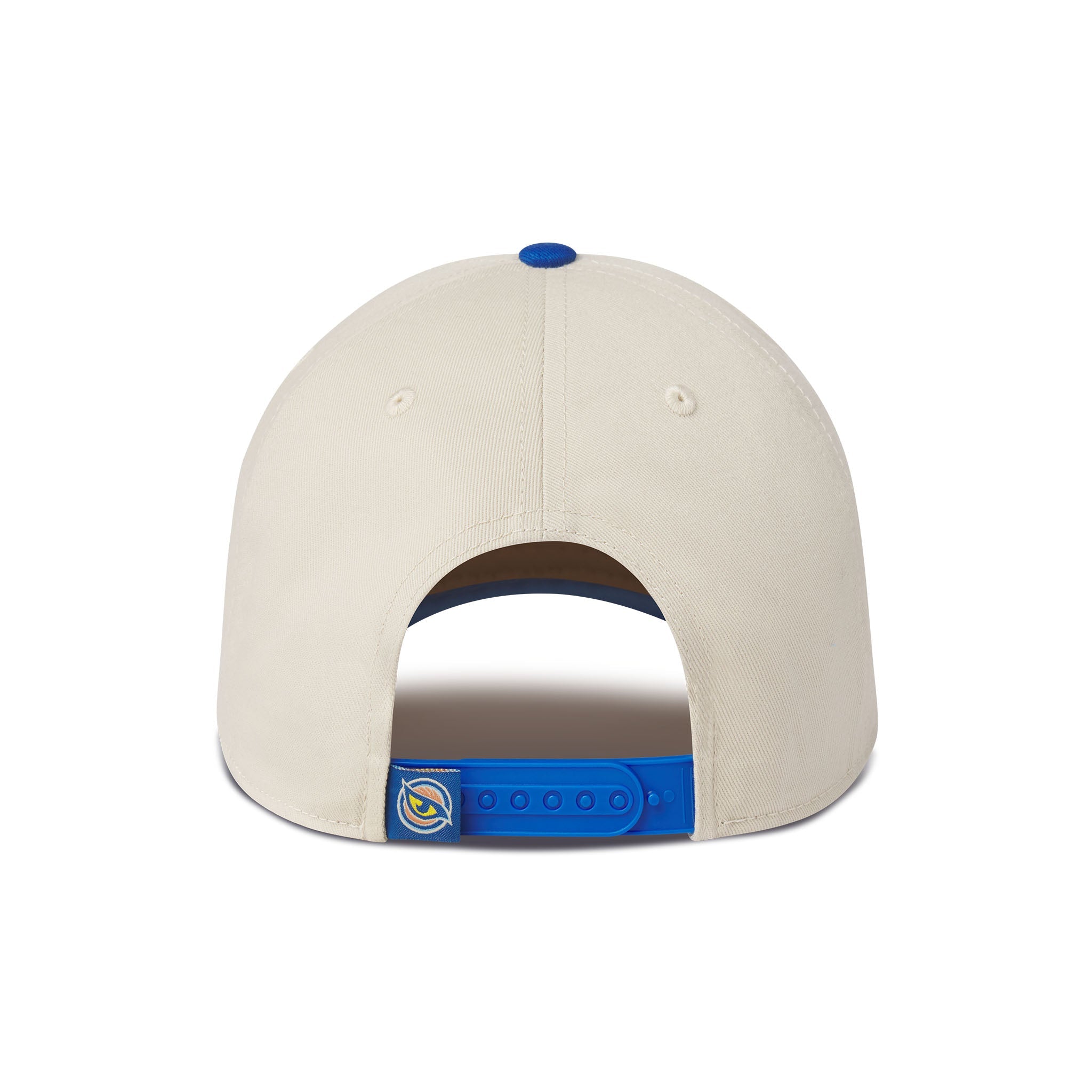 Beige cap with blue accents on a white background