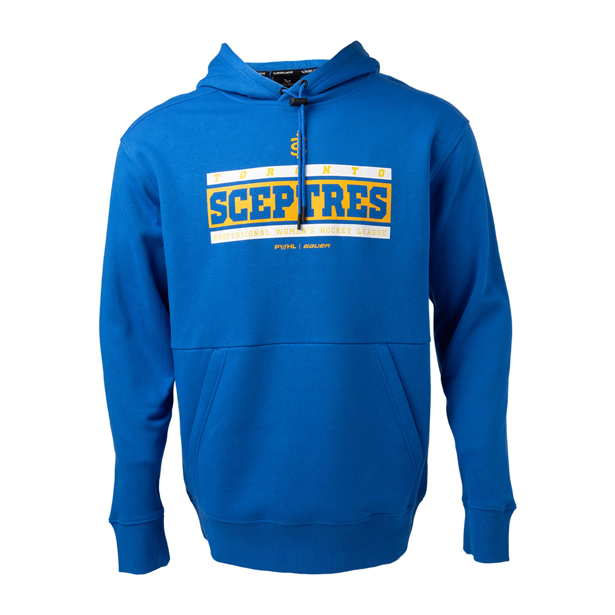 Blue hoodie with 'SCEPTRES' branding on a white background