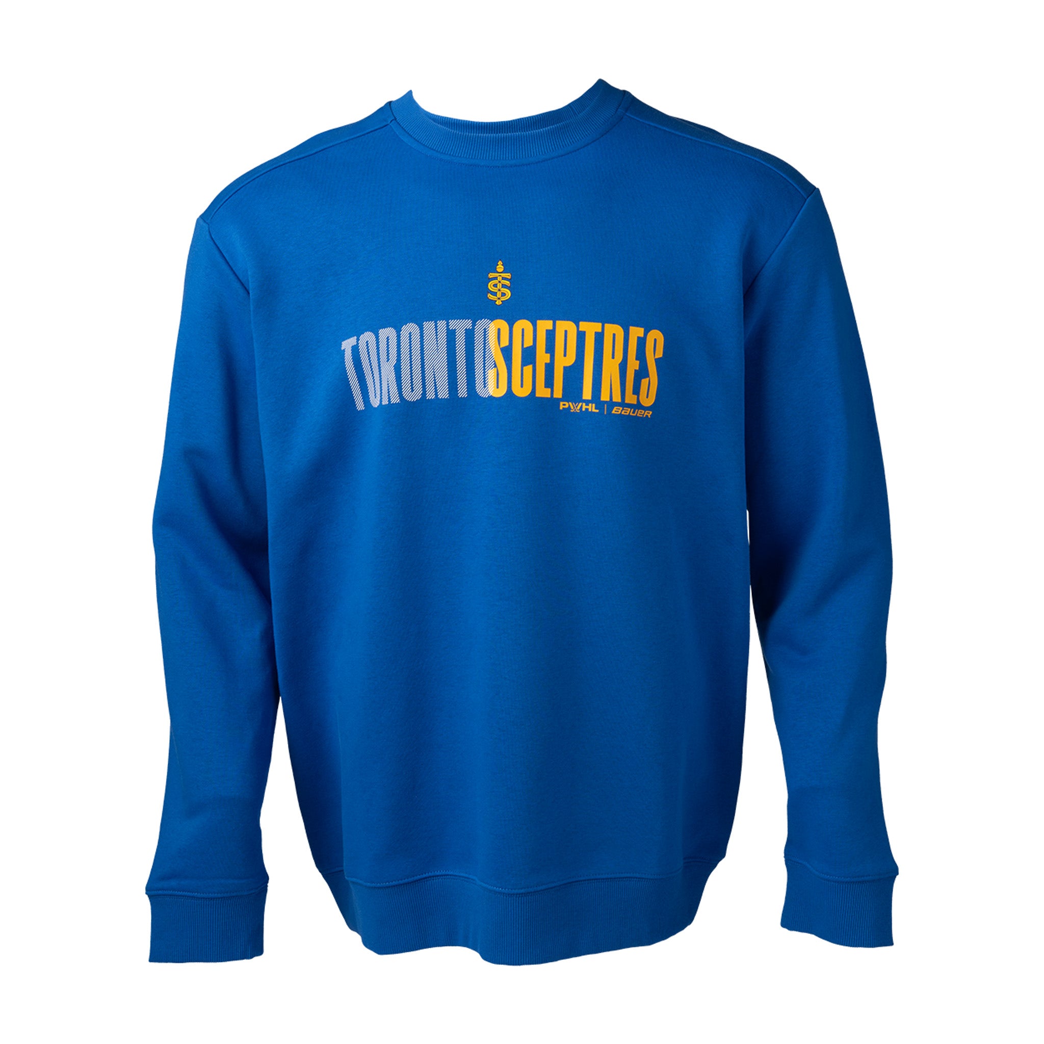 Blue sweatshirt with 'Toronto Sceptres' text on a white background