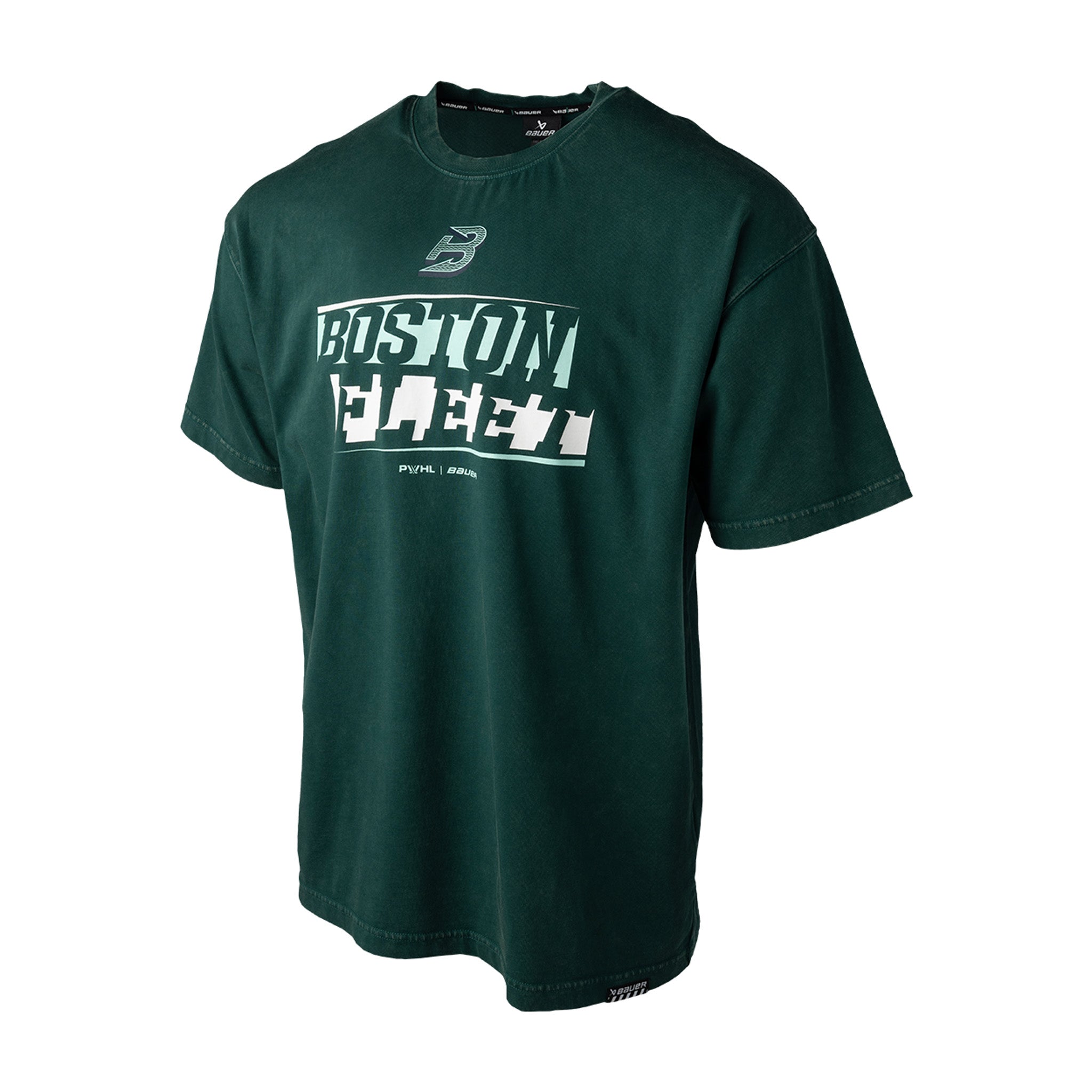 Green t-shirt with 'Boston' text on a white background