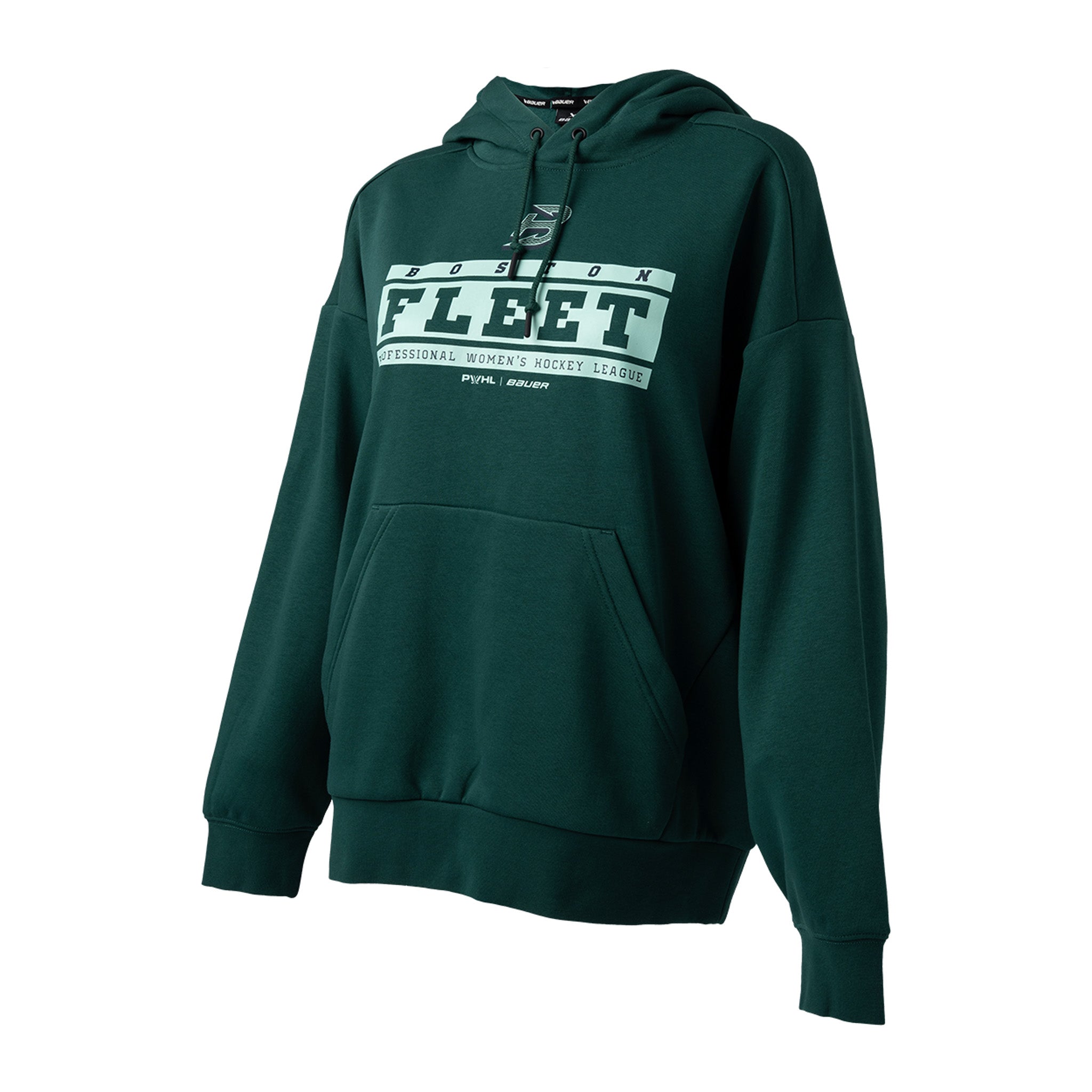 Green hoodie with 'Fleet' branding on a white background