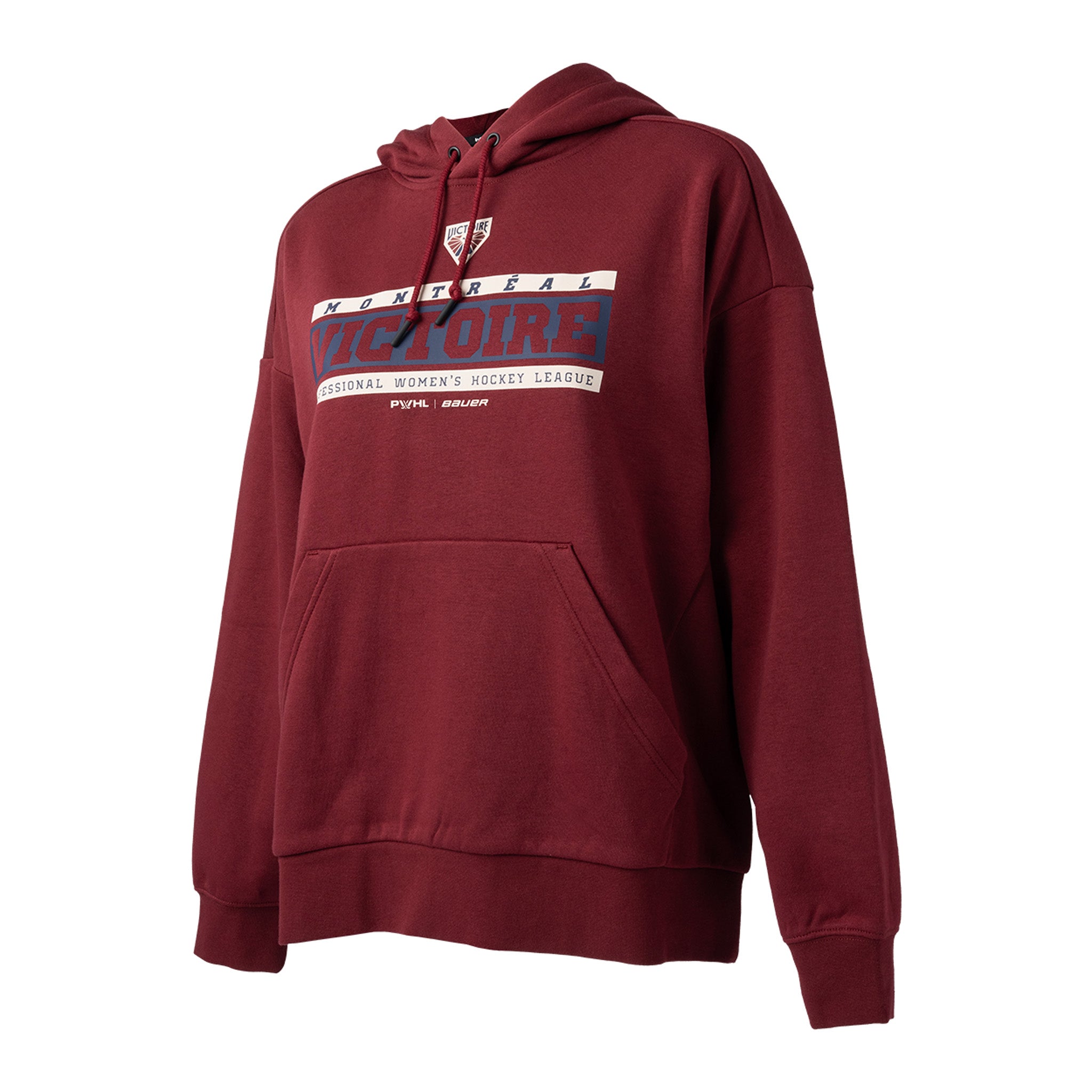 Maroon hoodie with text on a white background