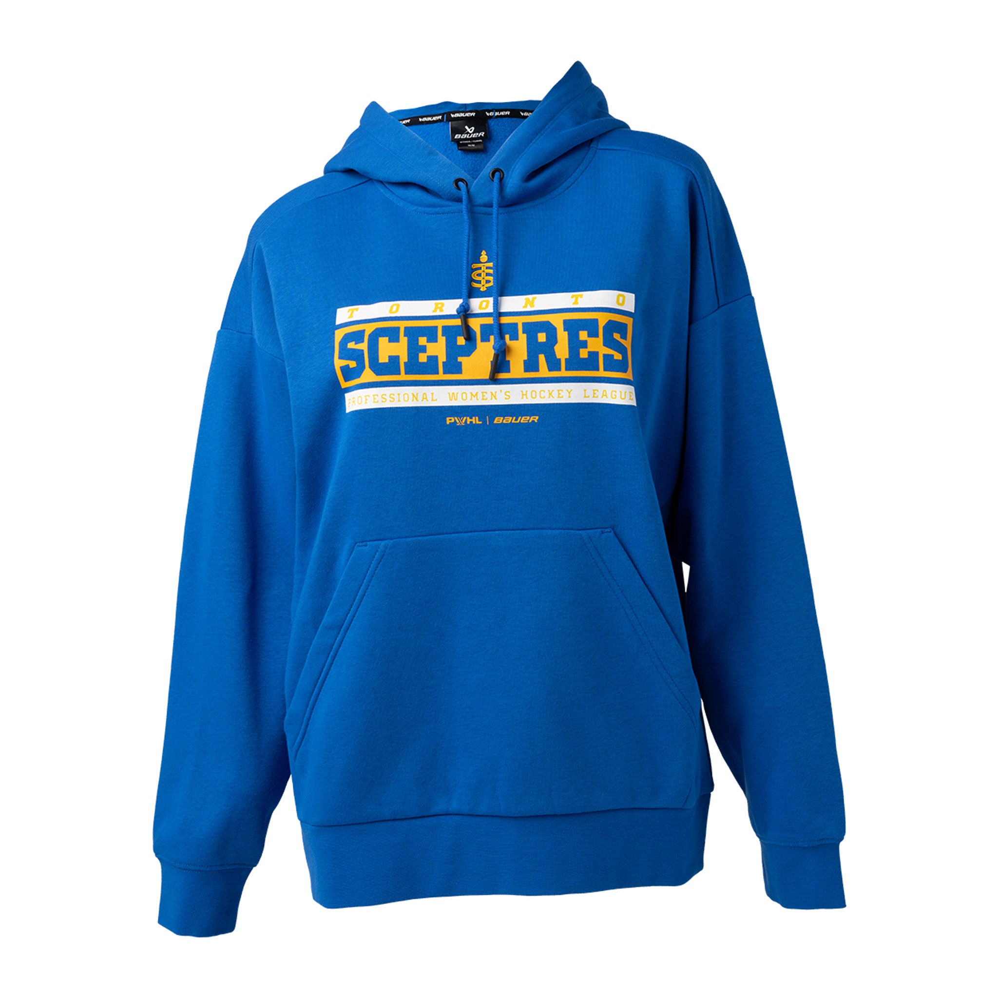 Blue hoodie with 'SCEPTRES' branding on a white background