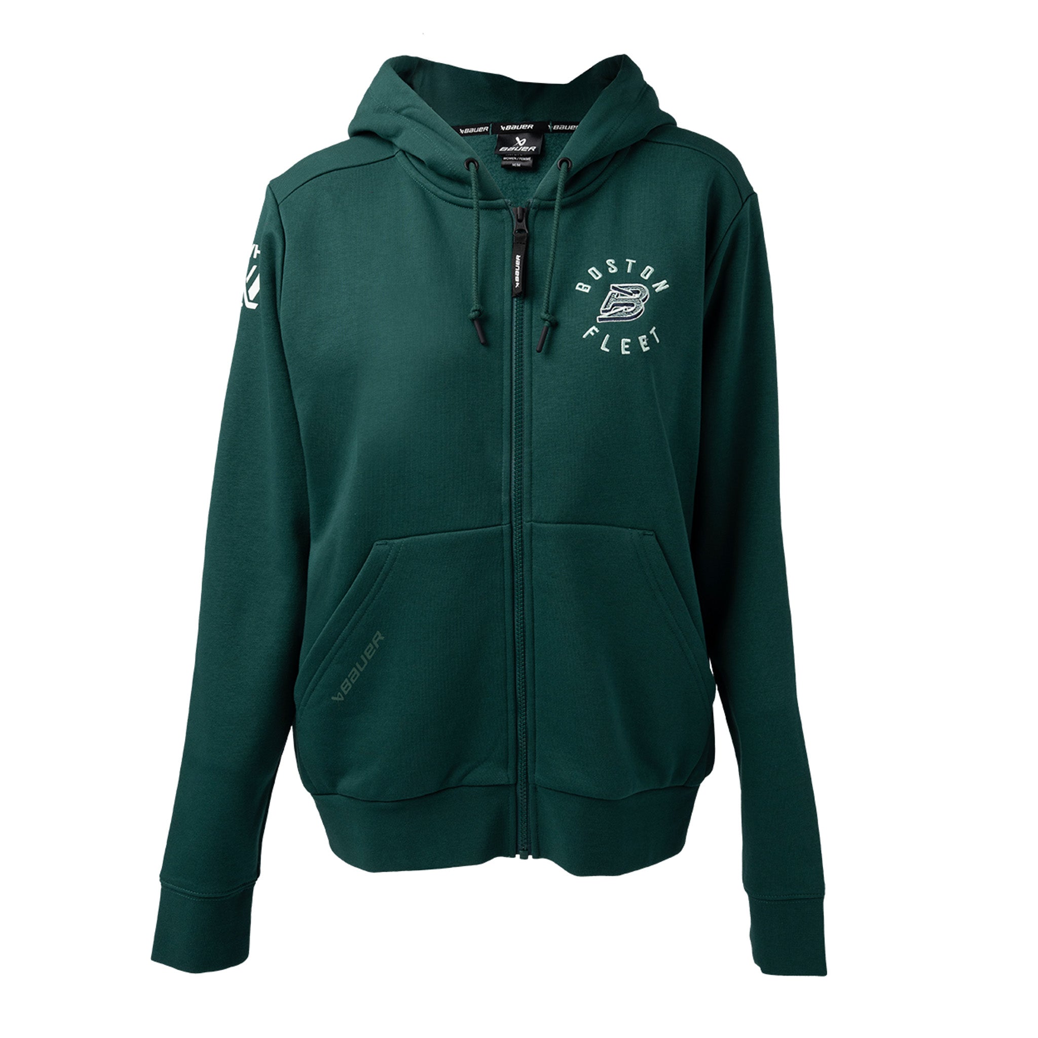 Green hoodie with a logo on a white background