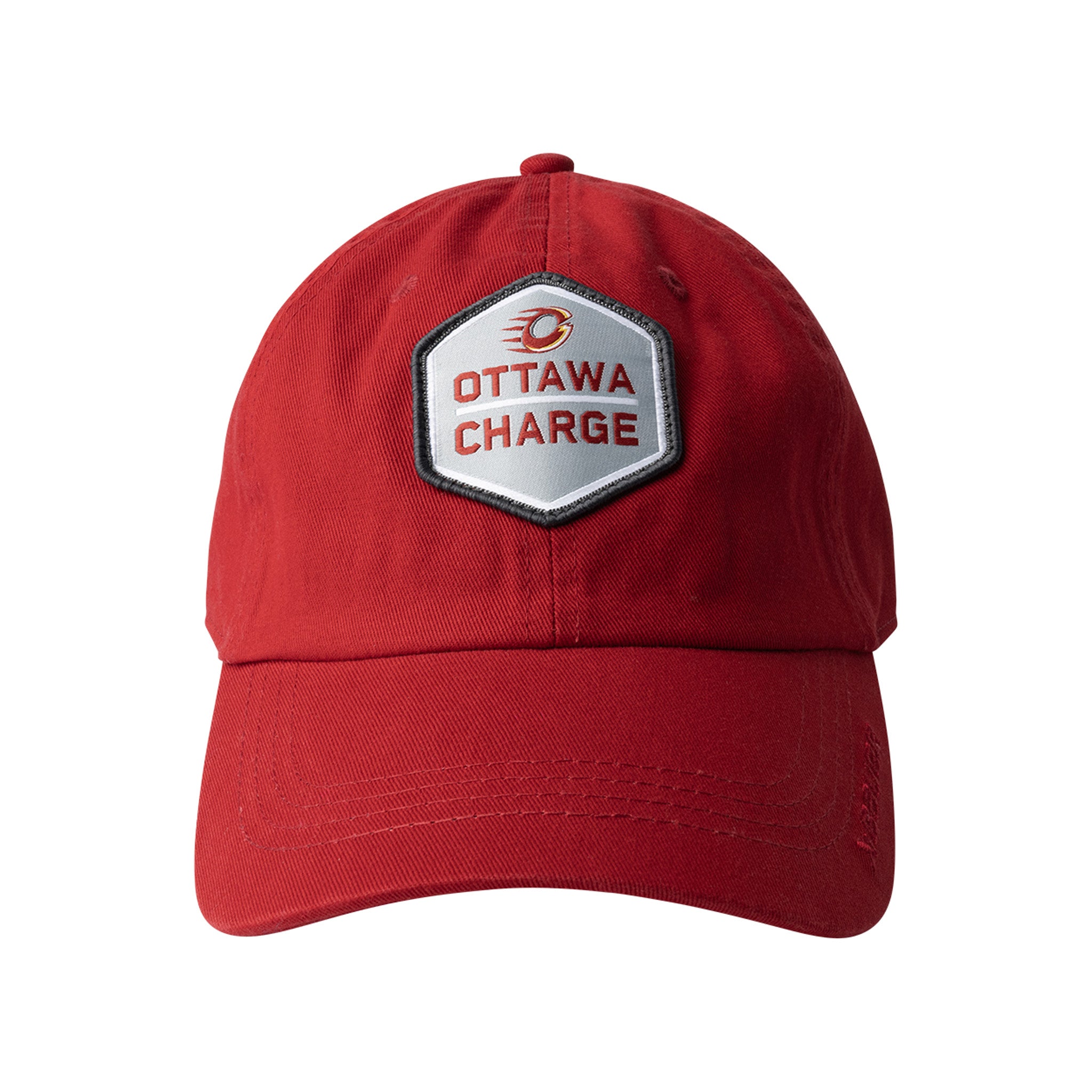 Red cap with 'Ottawa Charge' patch on a white background