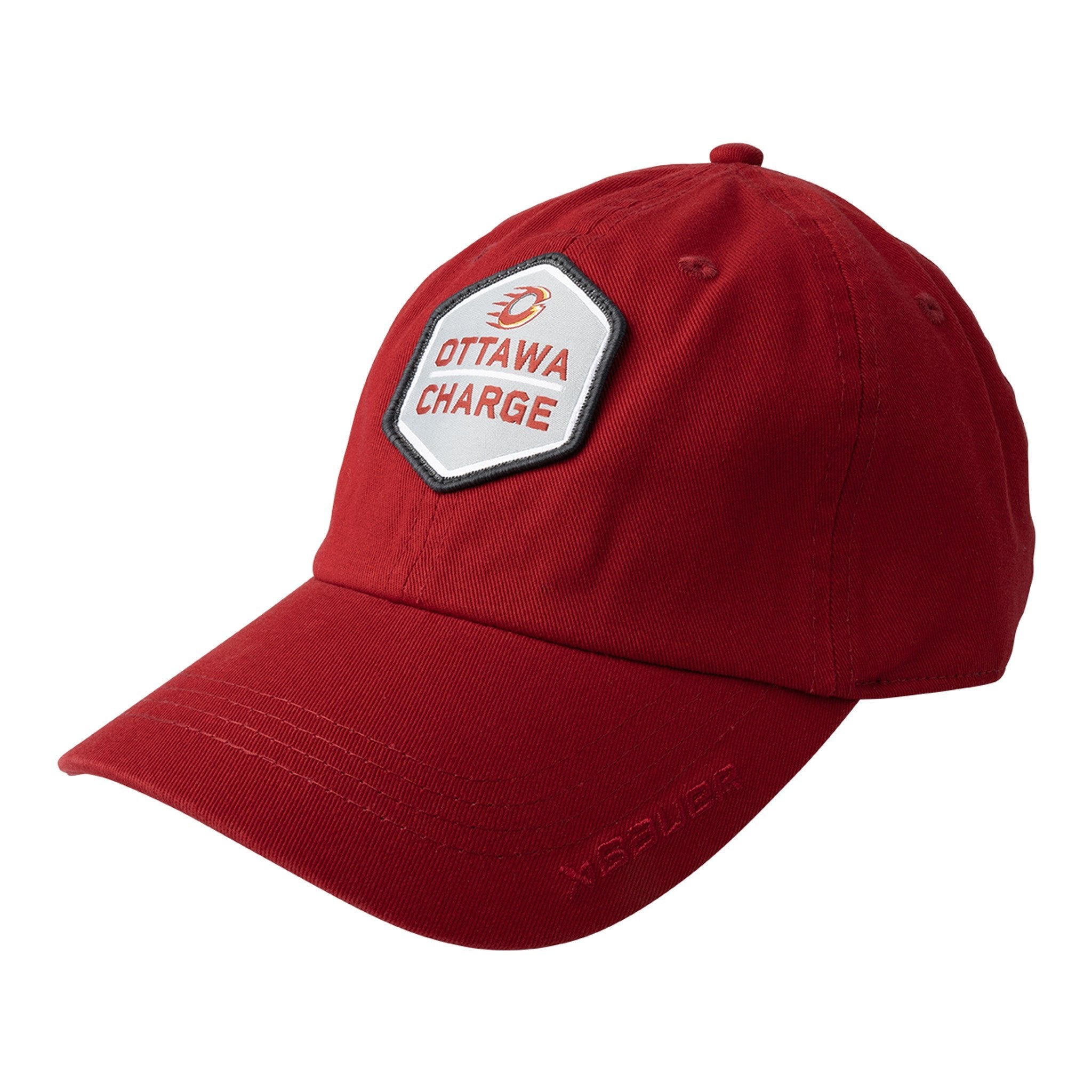 Red cap with 'Ottawa Charge' patch on a white background