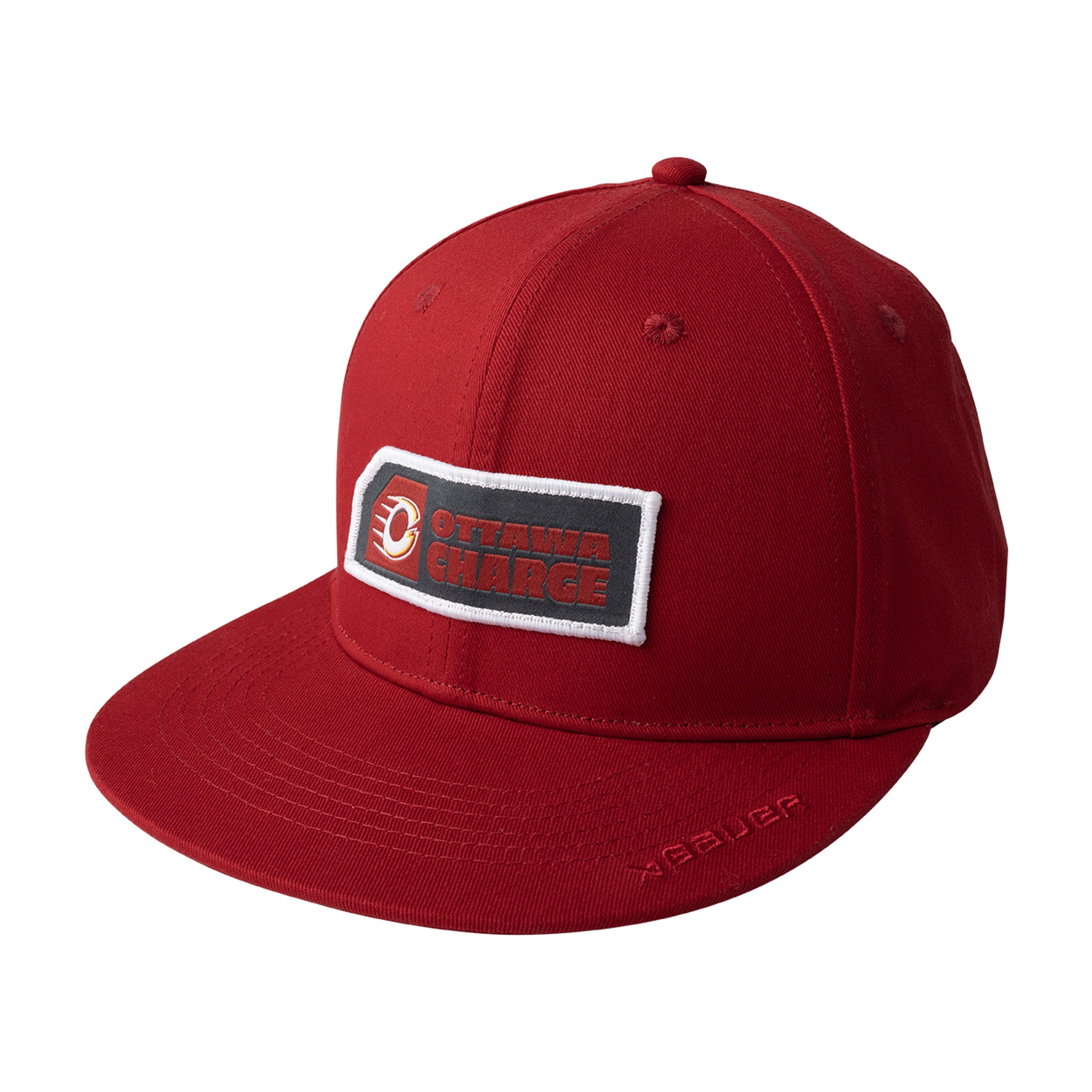 Red cap with a logo on a white background