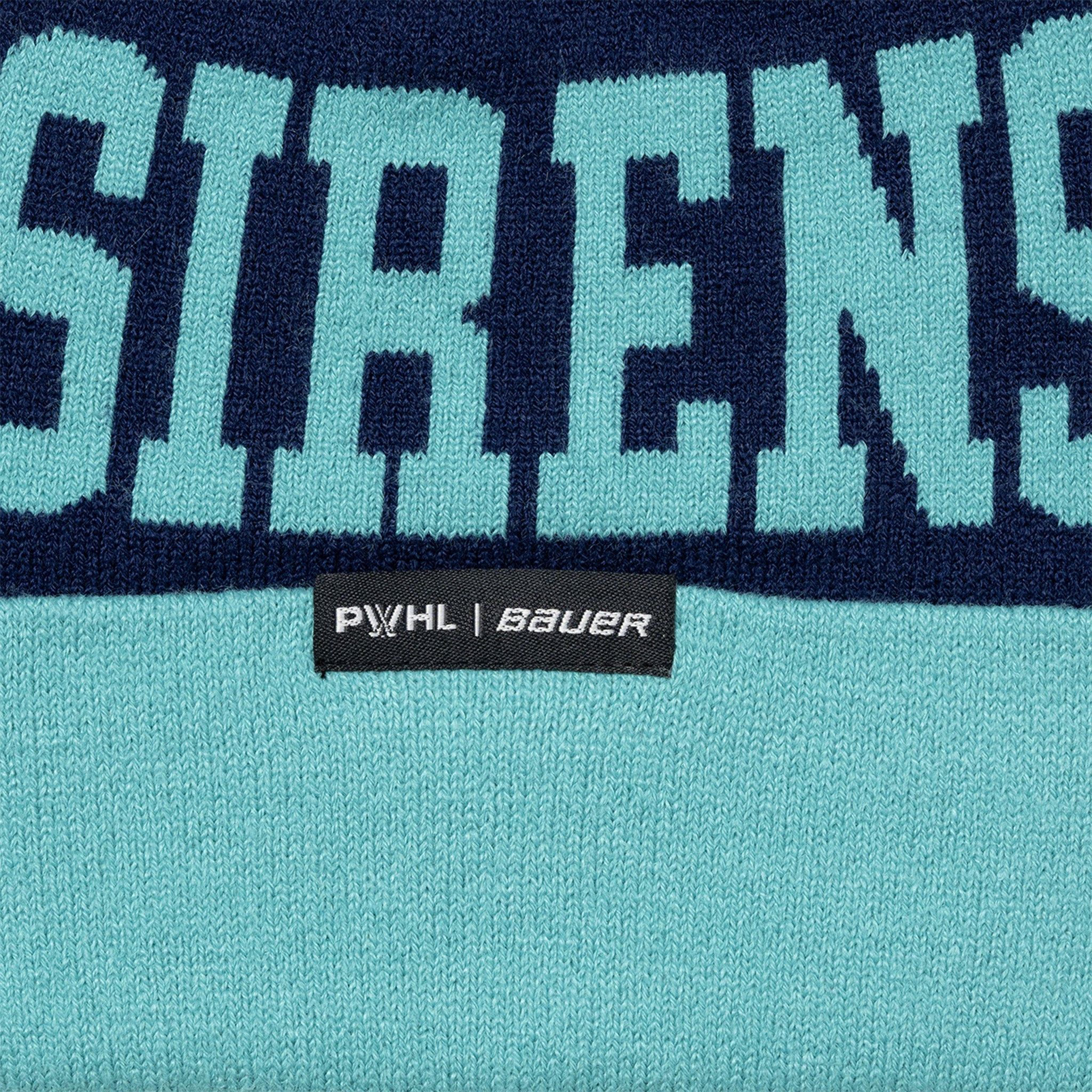 Teal and navy beanie with 'Silent' text and PVHL Bauer label