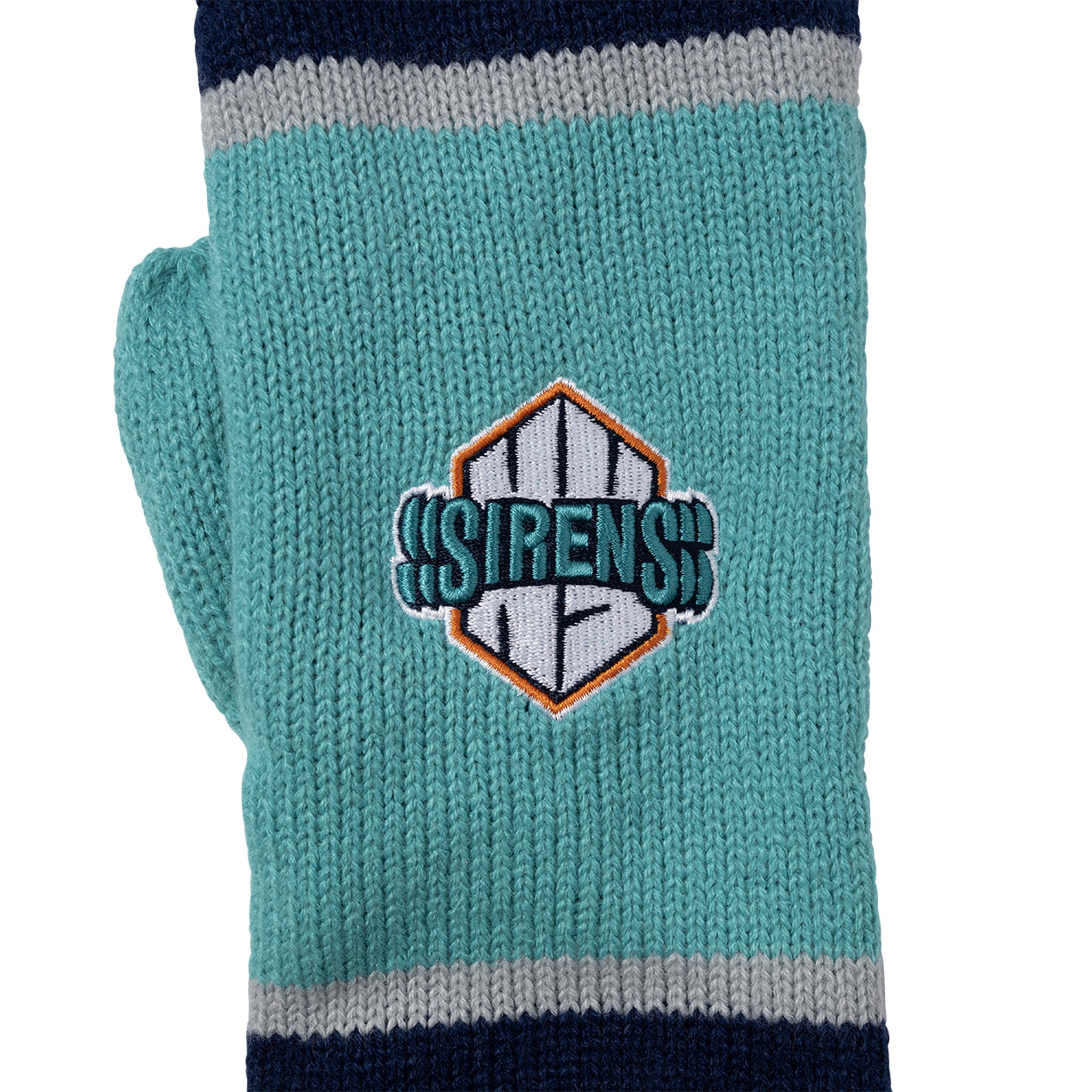 Teal sock with 'Sirens' logo and color bands on a white background