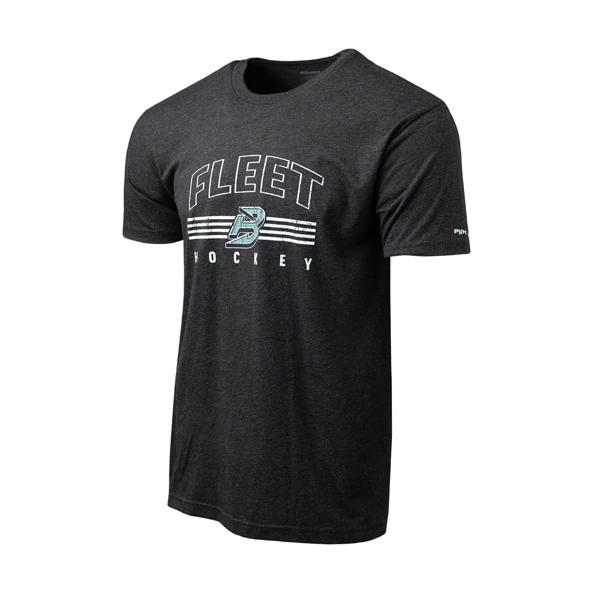 Black t-shirt with 'Fleet Hockey' text and logo on a white background